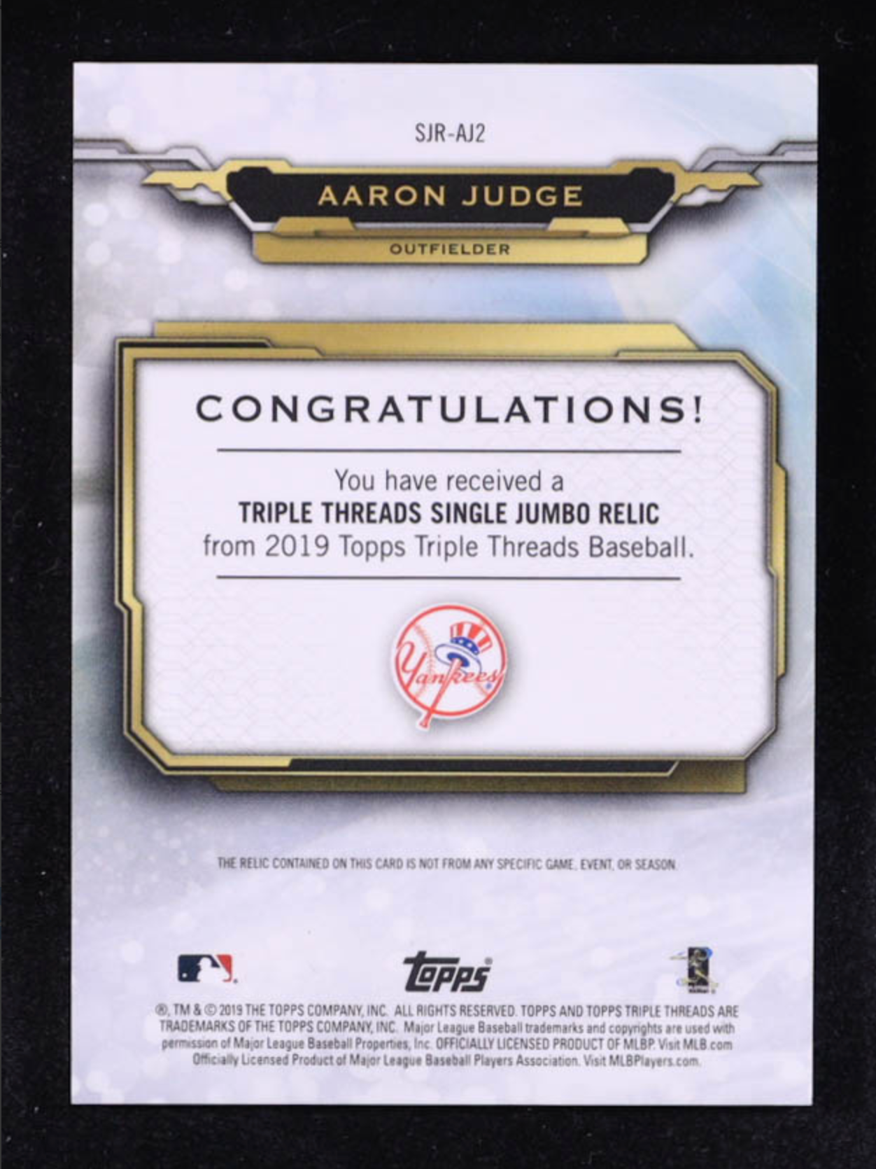 Aaron Judge 2019 Topps Triple Threads Single Jumbo Relics authentic-signatures