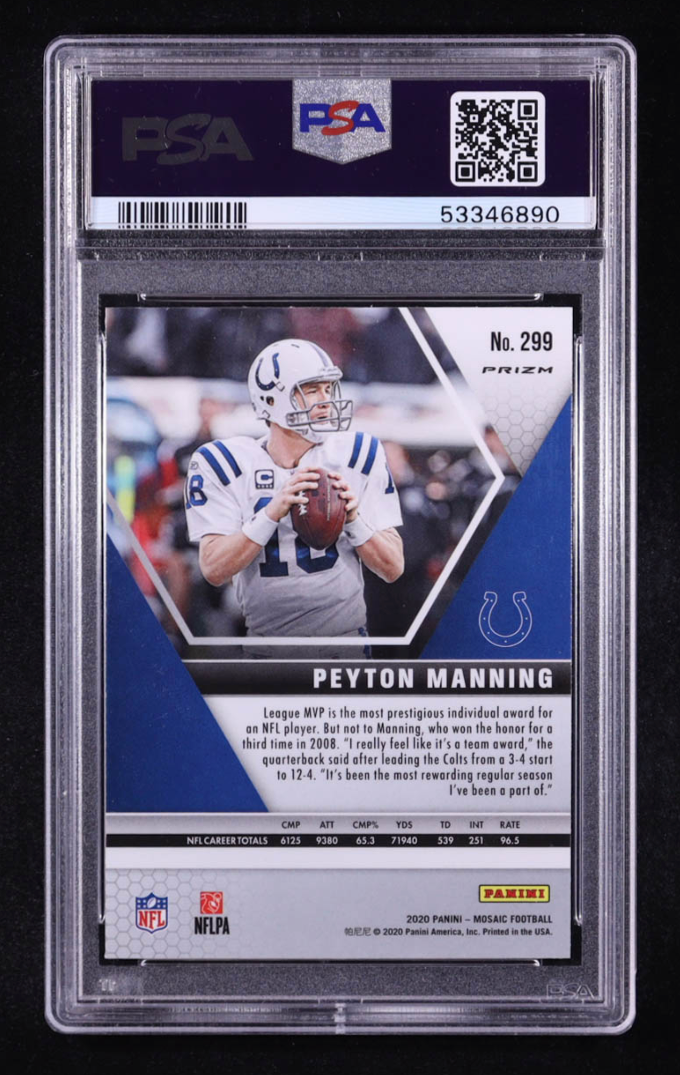 Peyton Manning 2020 Panini Mosaic Reactive Gold #299 (PSA 10) authentic-signatures