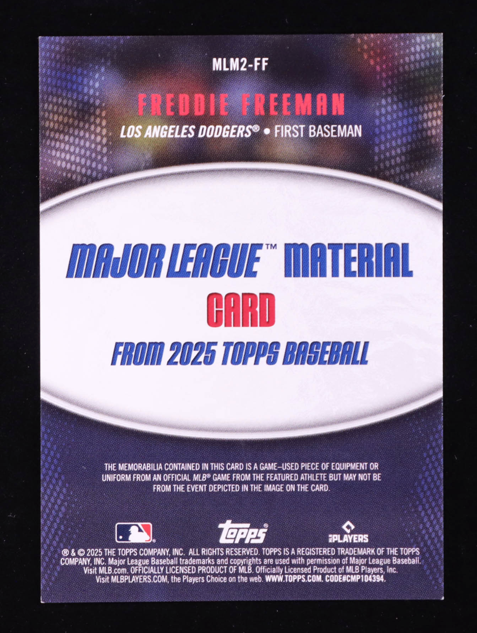 Freddie Freeman 2025 Topps Major League Materials Game-Used Relic #MLM2FF S2 authentic-signatures