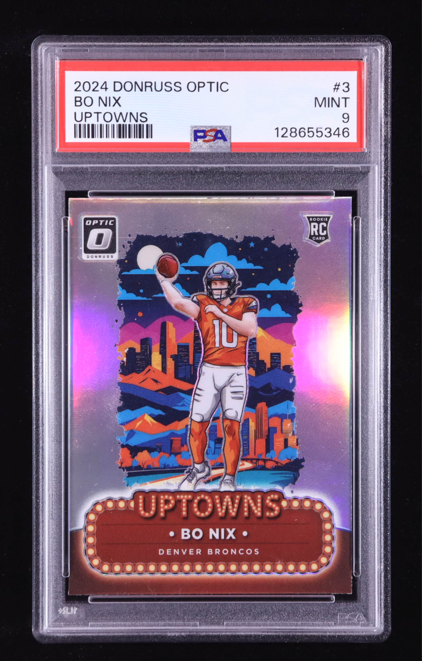 Bo Nix 2024 Donruss Optic Uptowns #3 RC (PSA 9) authentic-signatures
