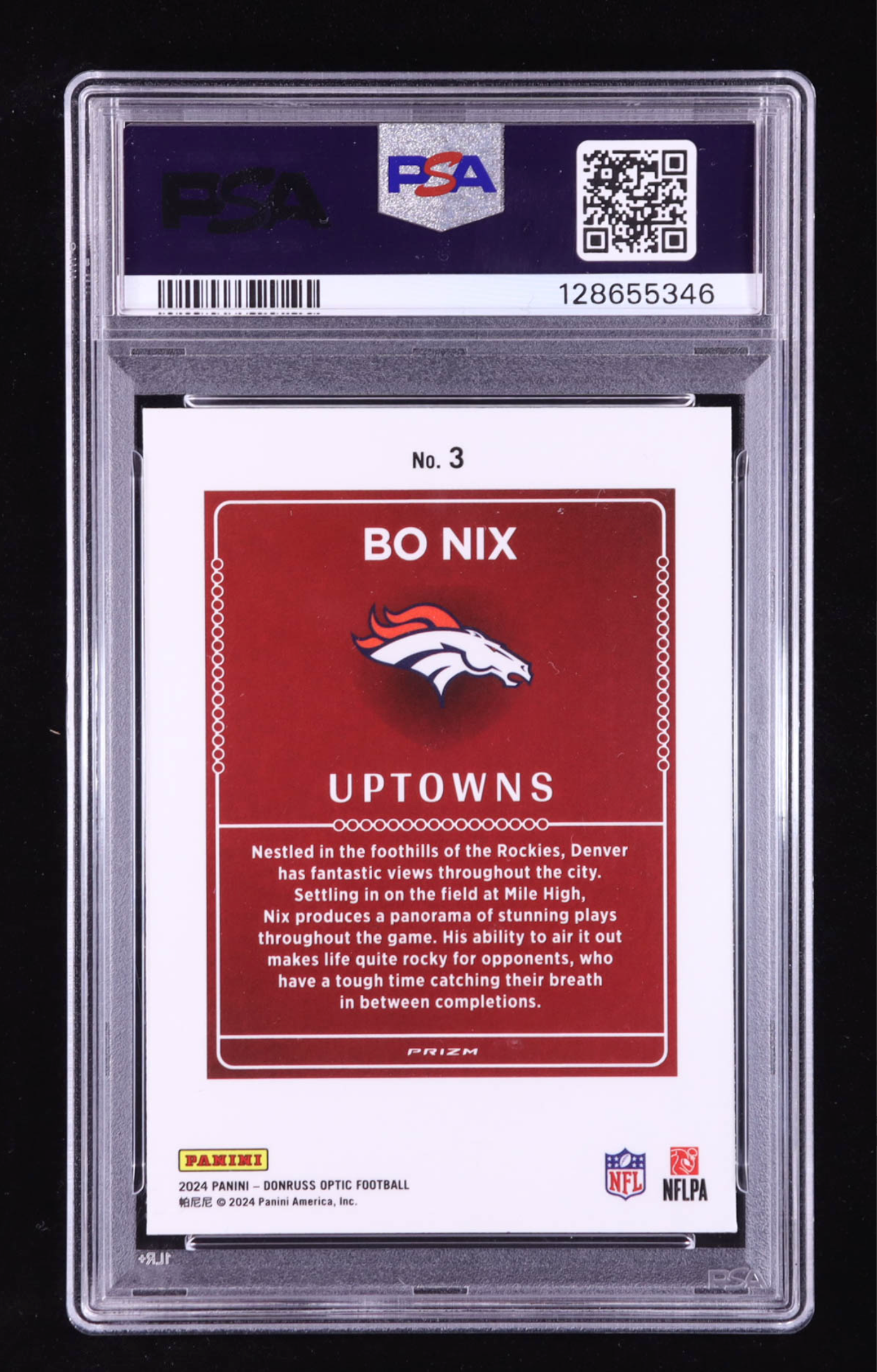 Bo Nix 2024 Donruss Optic Uptowns #3 RC (PSA 9) authentic-signatures