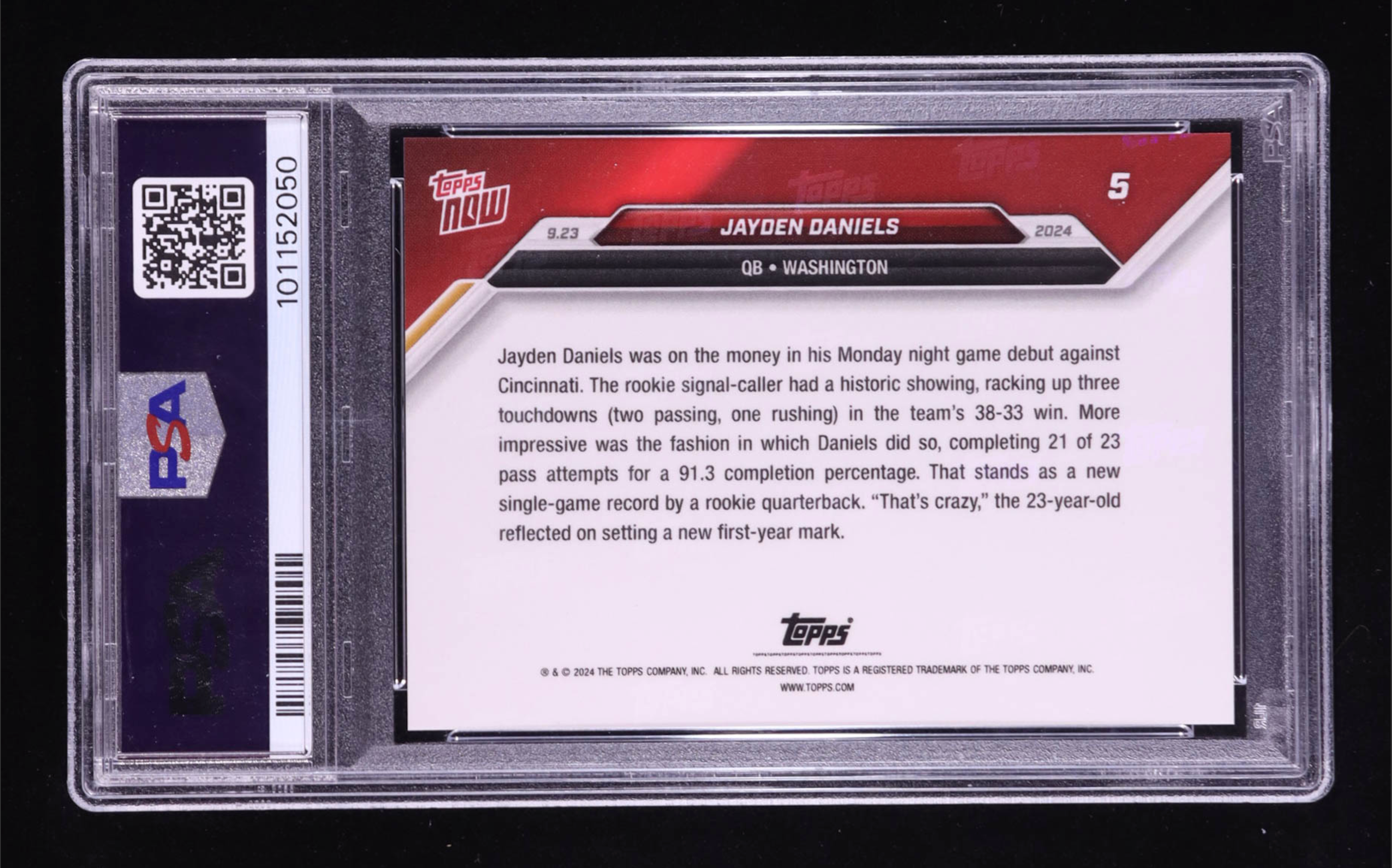 Jayden Daniels 2024 Topps Now #5 RC (PSA 10) authentic-signatures
