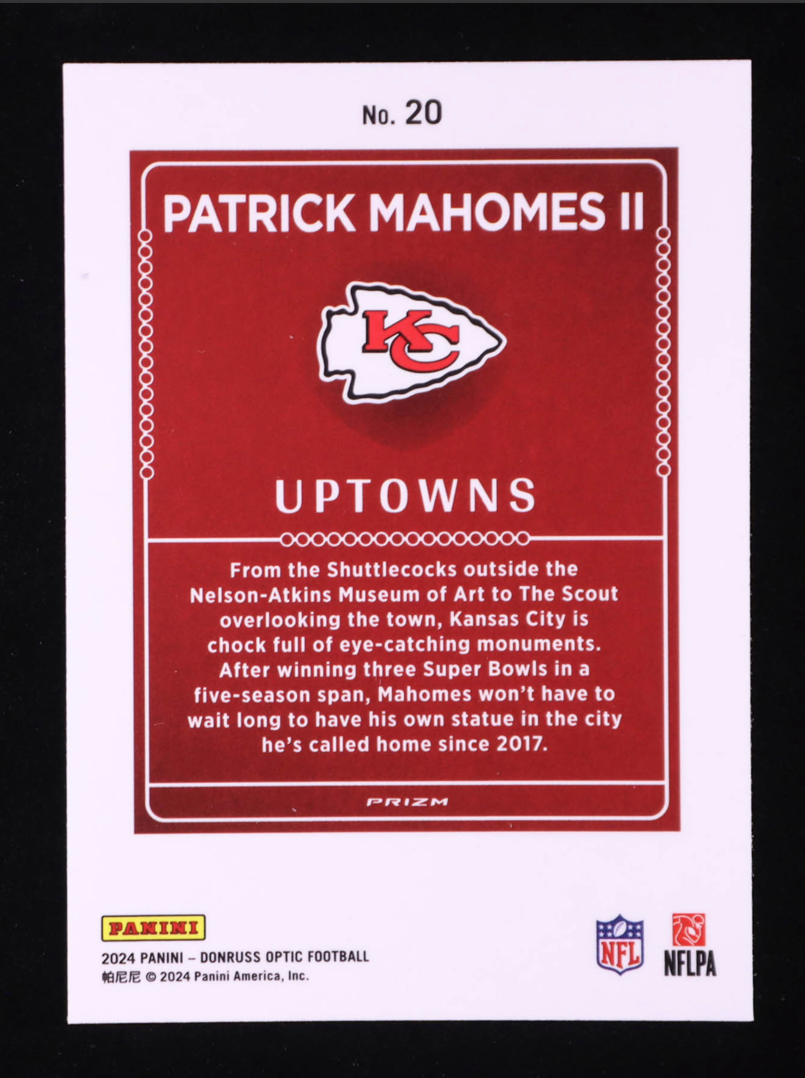 Patrick Mahomes II 2024 Donruss Optic Uptowns #20 authentic-signatures