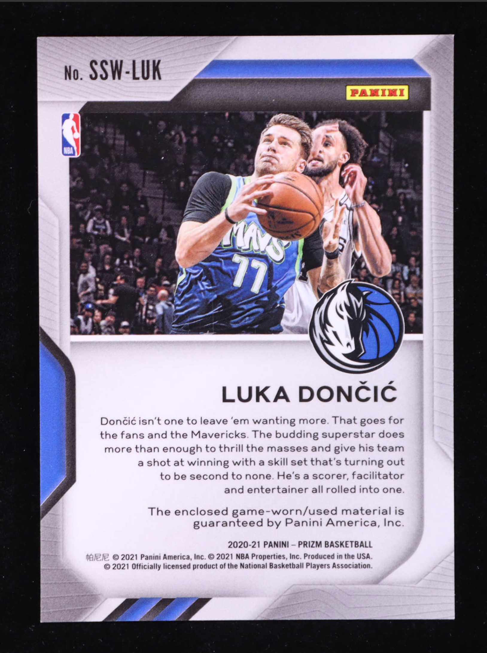 Luka Doncic 2020-21 Panini Prizm Sensational SwatchesGame0used Patch #25 authentic-signatures