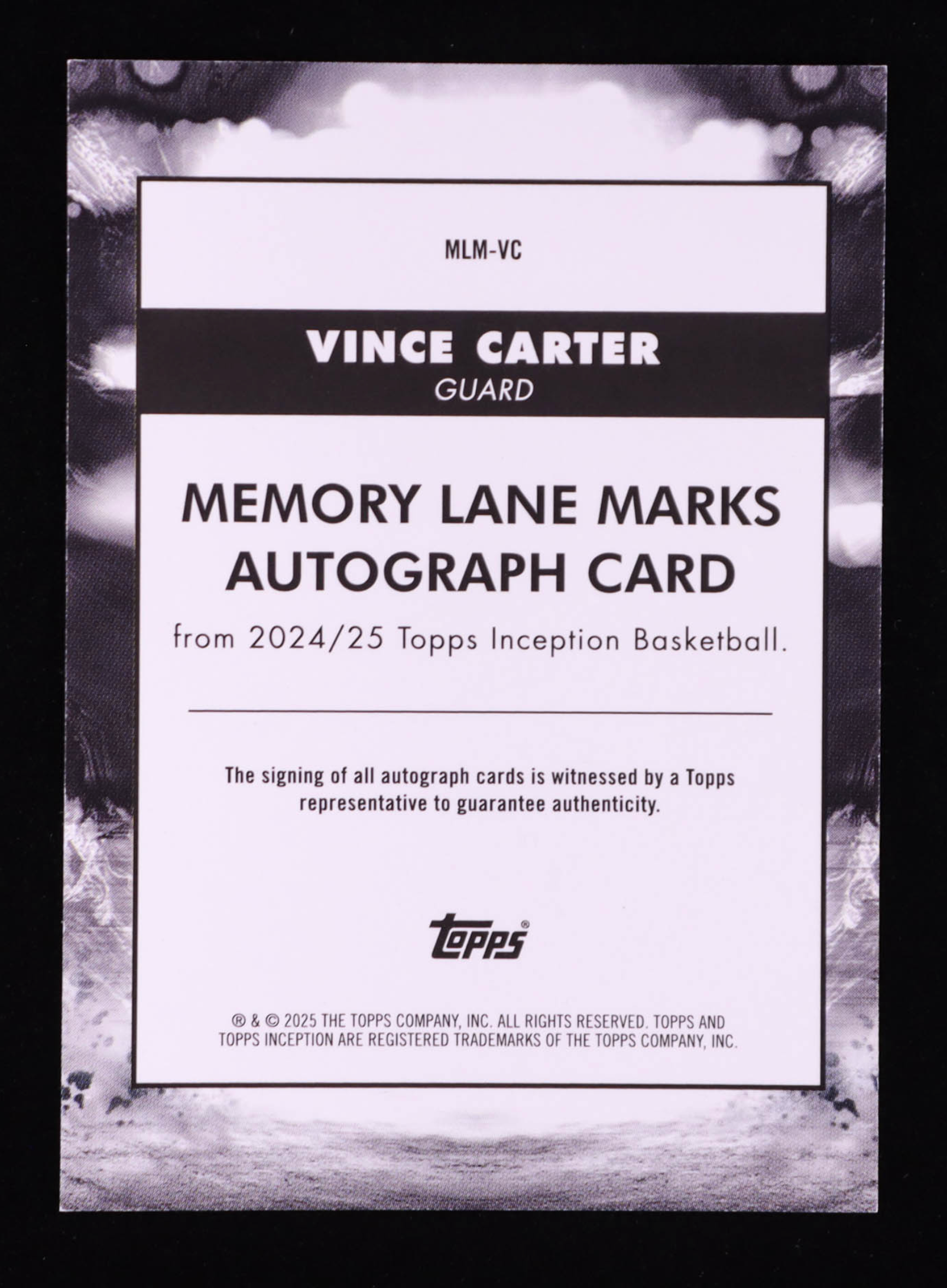 Vince Carter 2024-25 Topps Inception Memory Lane Marks Blue #MLMVC #08/25 authentic-signatures