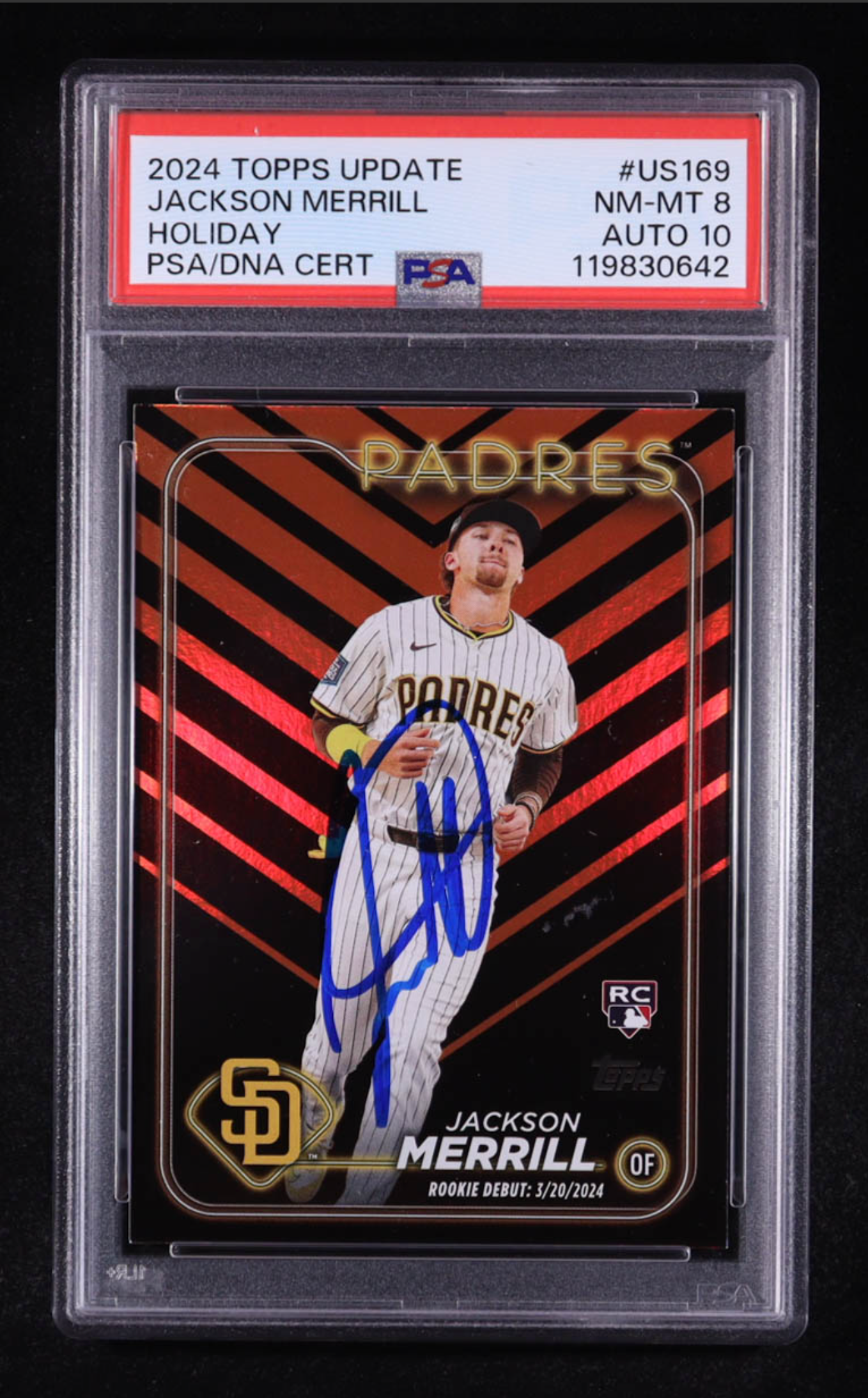 Jackson Merrill Signed 2024 Topps Update Halloween Orange and Black Foil #US169 RC (PSA AUTO 10) authentic-signatures