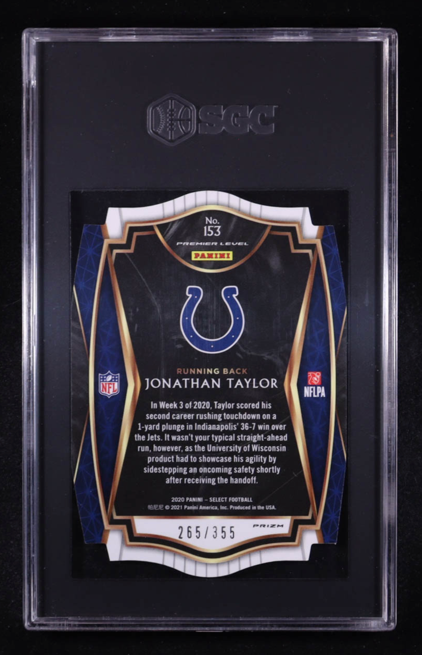Johnatan Taylor 2020 Select Prizm Copper Die Cut #153 RC #265/355 (SGC 9) authentic-signatures