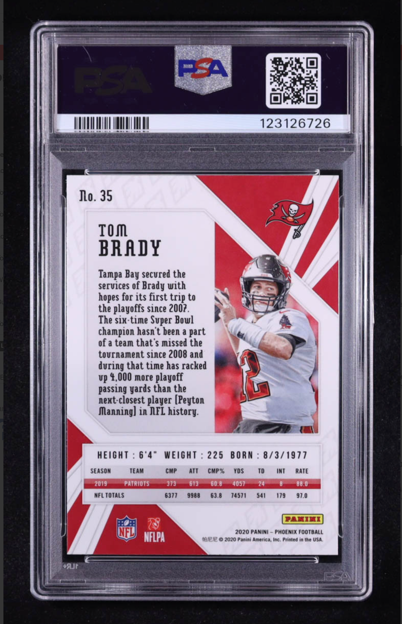Tom Brady 2020 Panini Phoenix Fire Burst #35 (PSA 10) authentic-signatures