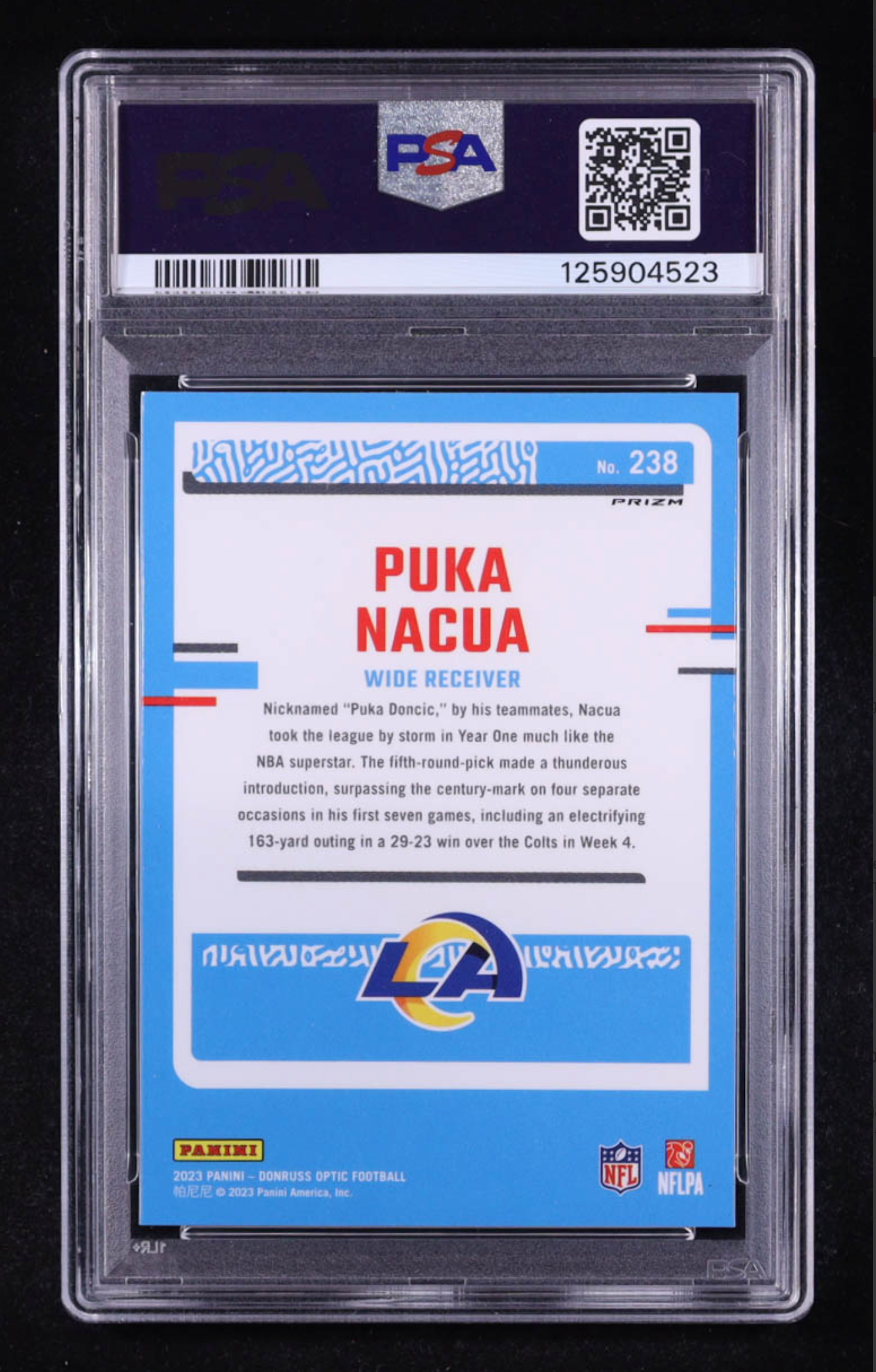 Puka Nacua 2023 Donruss Optic Blue Hyper #238 RR RC (PSA 9) authentic-signatures