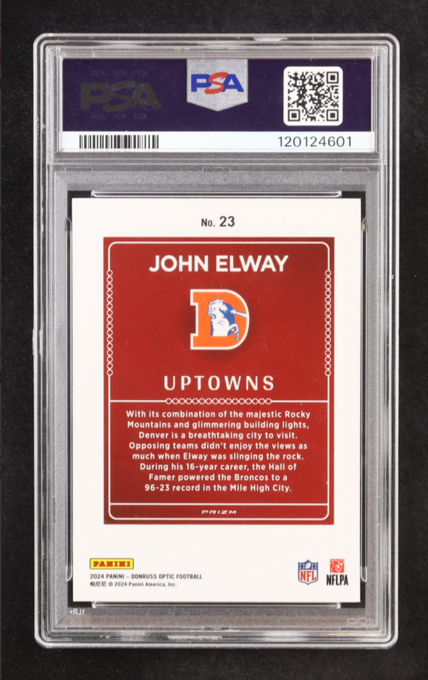 John Elway 2024 Donruss Optic Uptowns #23 (PSA 9) authentic-signatures
