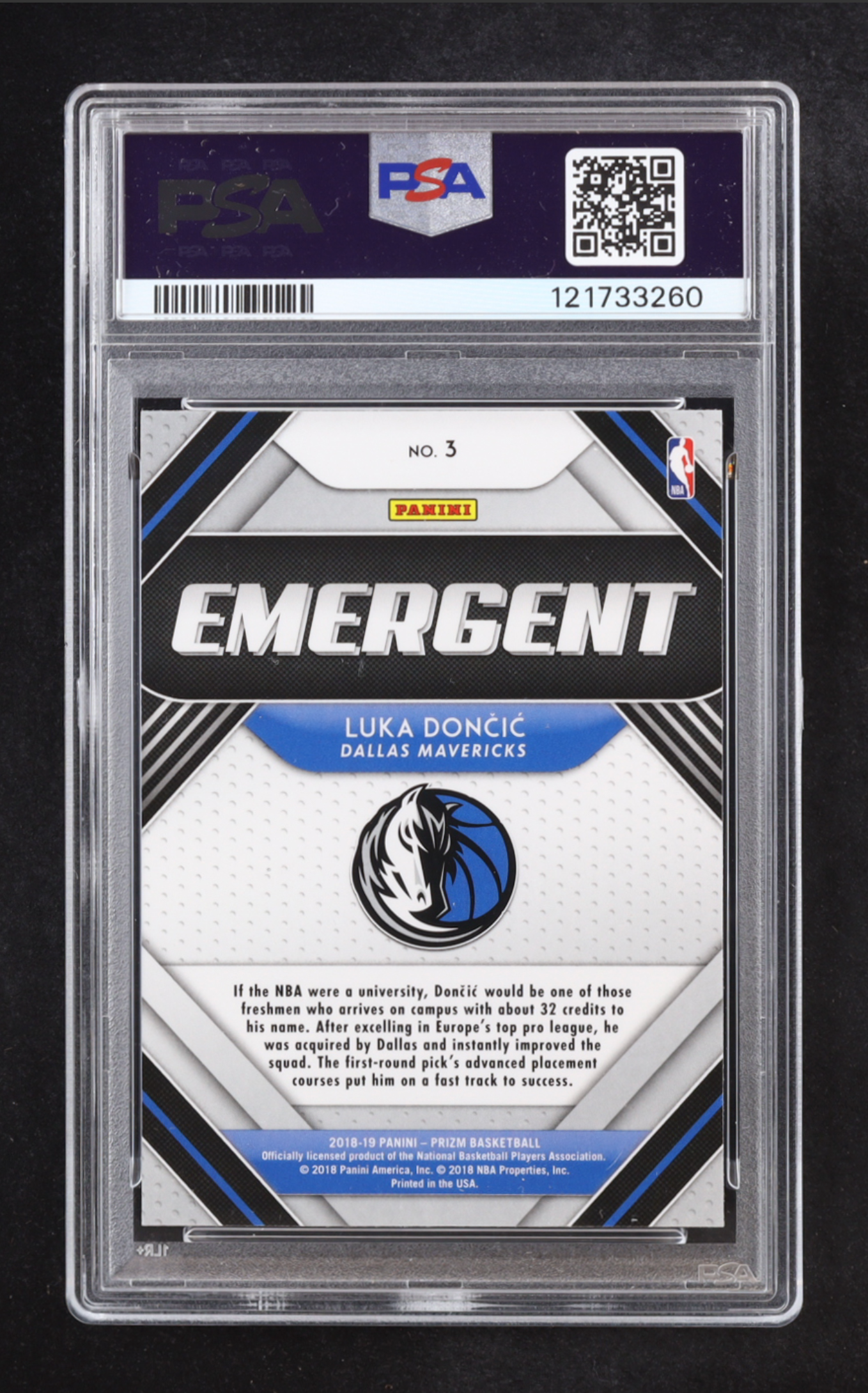 Luka Doncic 2018-19 Panini Prizm Emergent #3 RC (PSA 10) authentic-signatures