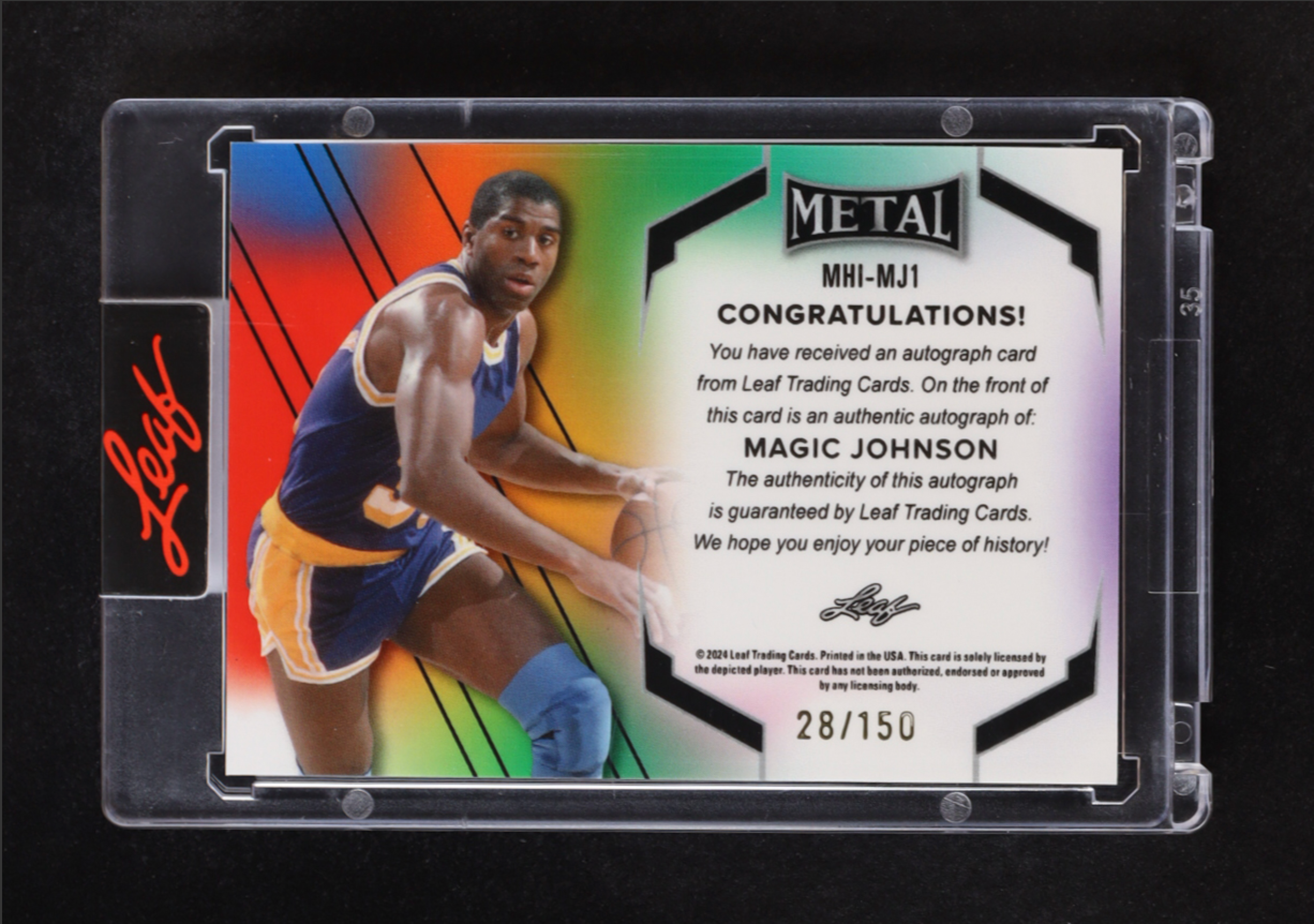 Magic Johnson 2024 Leaf Metal Inscriptions Prismatic Gold #MHIMJ1 #028/150 authentic-signatures