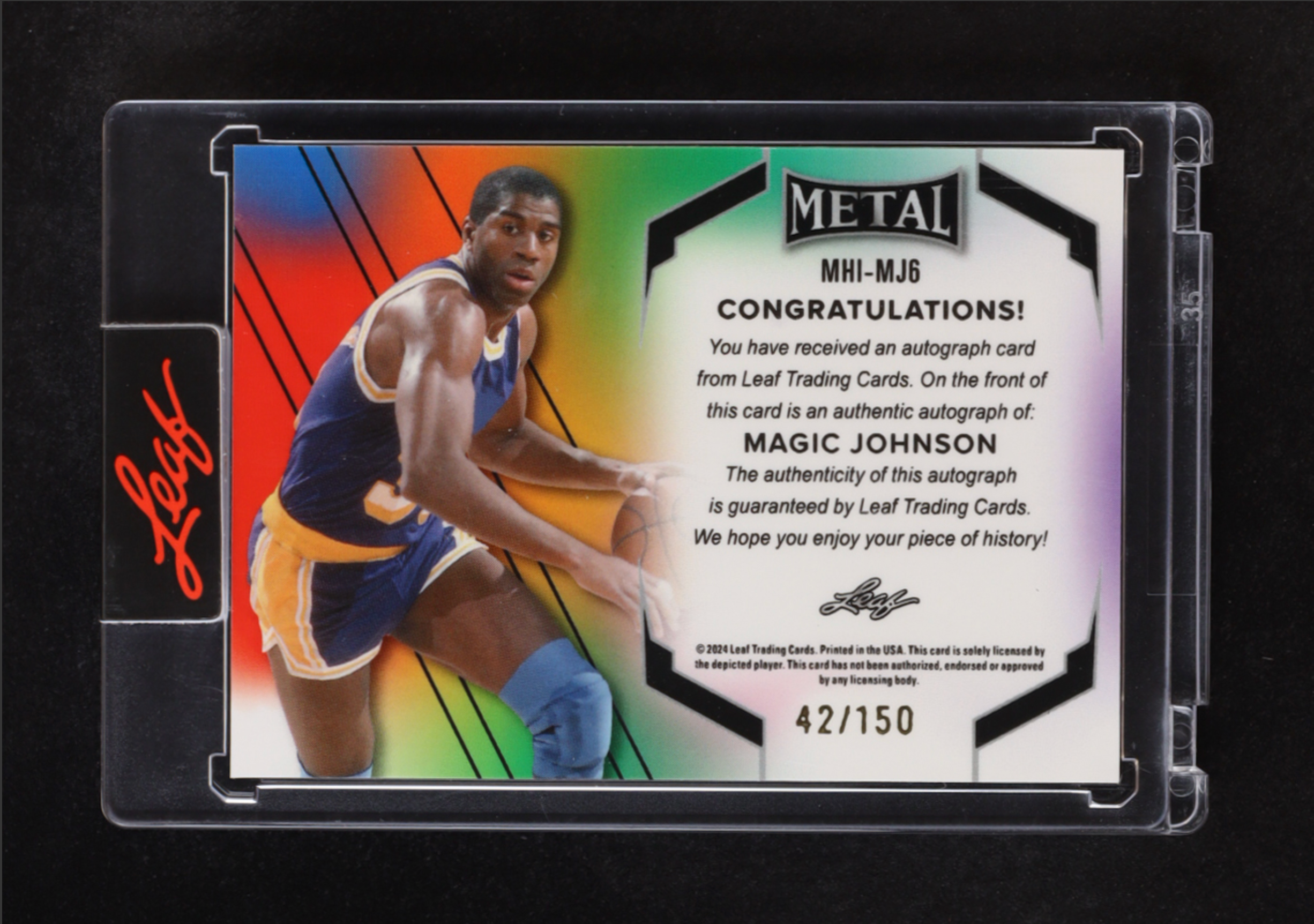 Magic Johnson 2024 Leaf Metal Inscriptions Prismatic Green #MHIMJ6 #042/150 authentic-signatures
