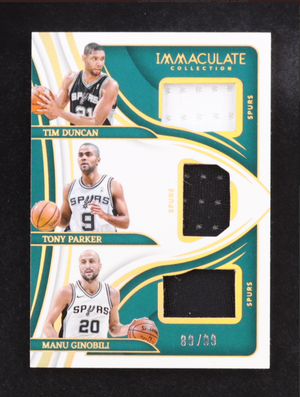 Tony Parker / Tim Duncan / Manu Ginobili 2023-24 Immaculate Collection Immaculate Triple Game-Worm Memorabilia #12 #89/99 authentic-signatures