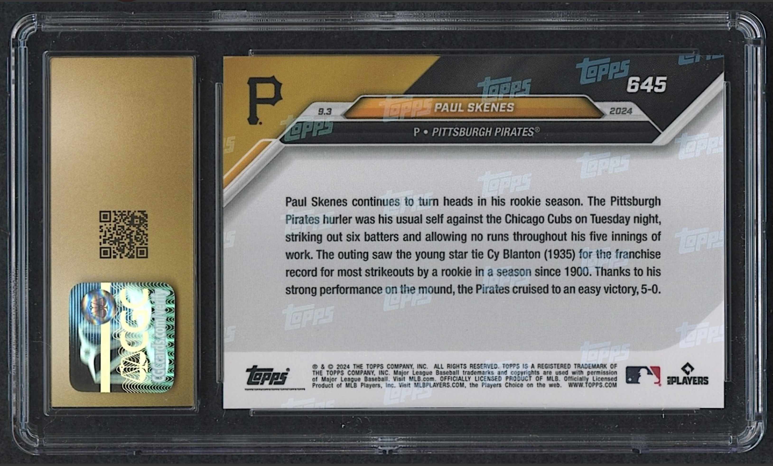 Paul Skenes 2024 Topps Now #645 RC (CGC Pristine 10) authentic-signatures