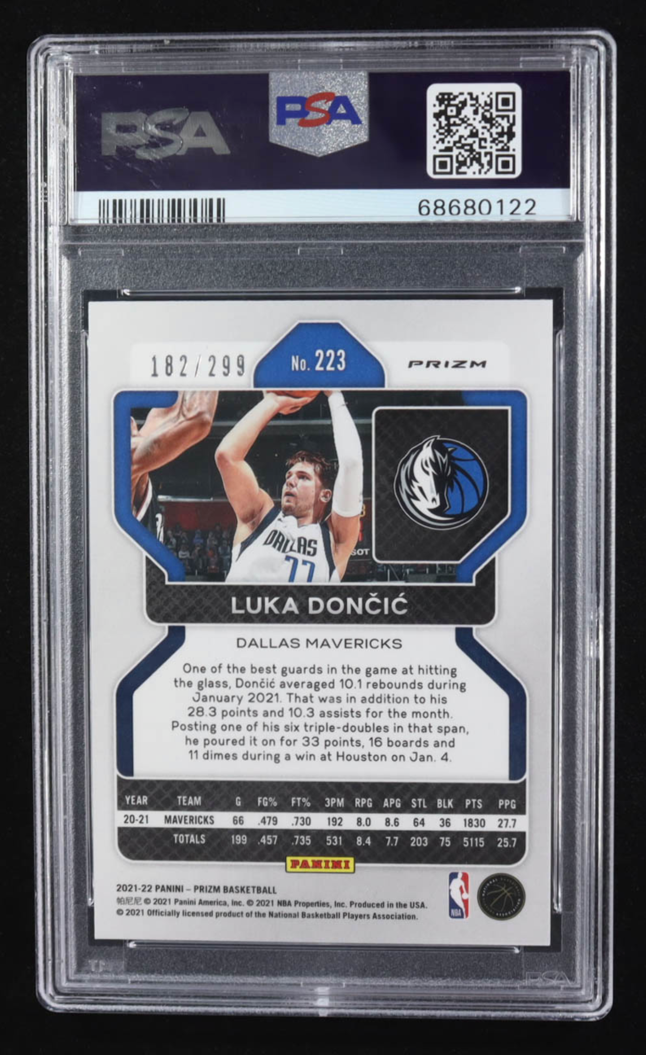 Luka Doncic 2021-22 Panini Prizm Prizms Red #223 #182/299 (PSA 10) authentic-signatures