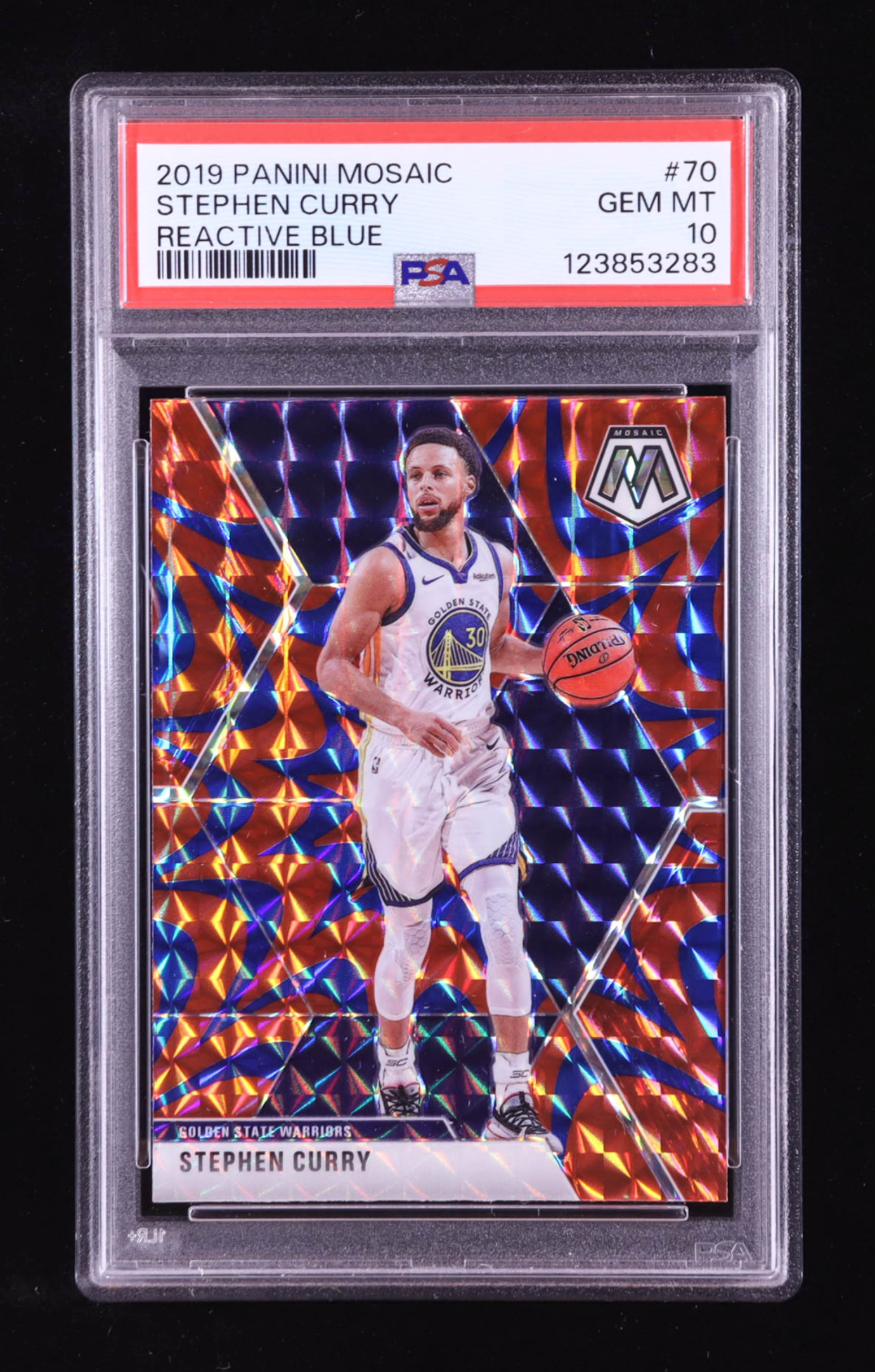 Stephen Curry 2019-20 Panini Mosaic Mosaic Reactive Blue #70 (PSA 10) authentic-signatures