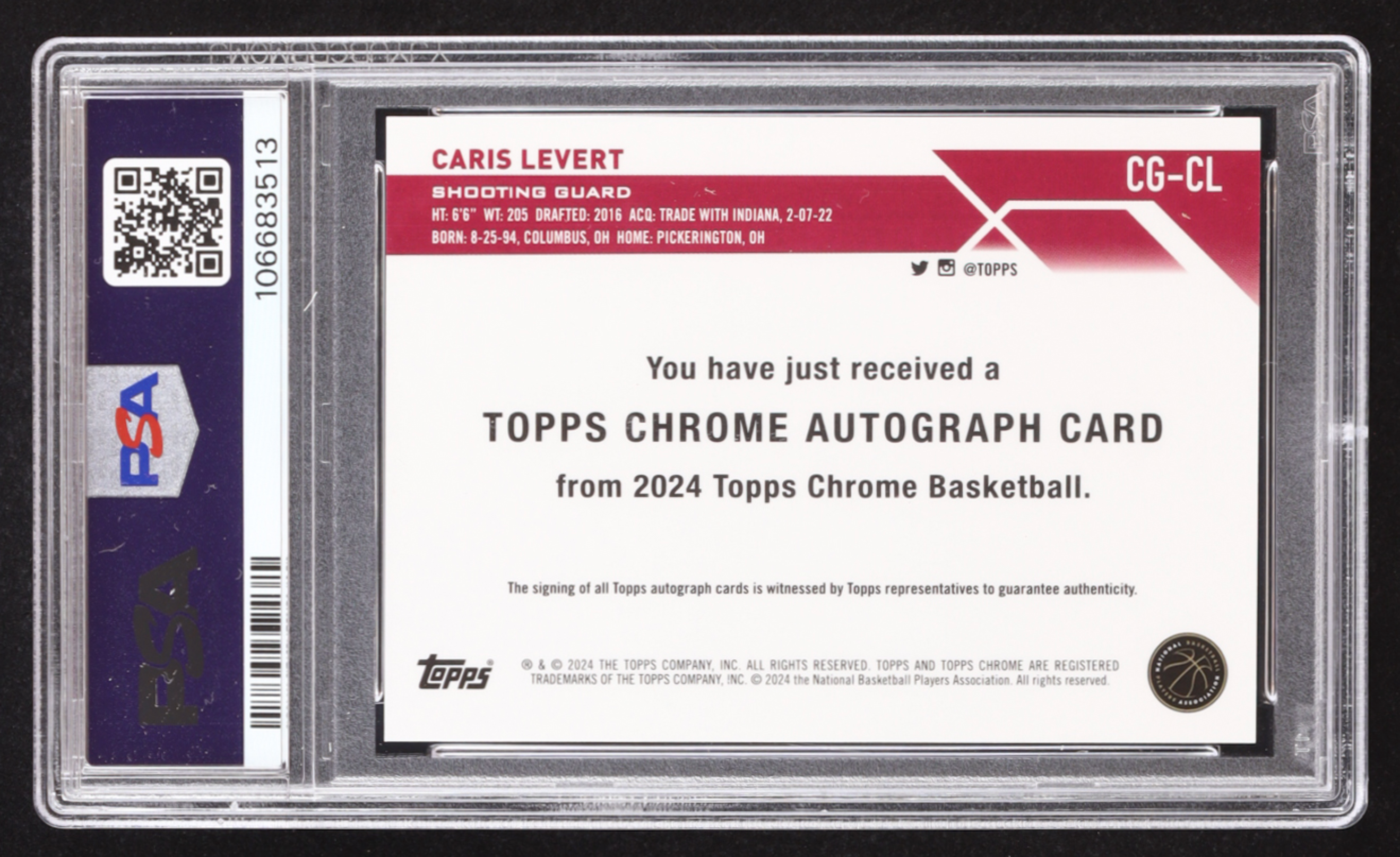 Caris Levert Sapphire Autographs Purple Refractors #CGCL #2/10 (PSA 10) authentic-signatures