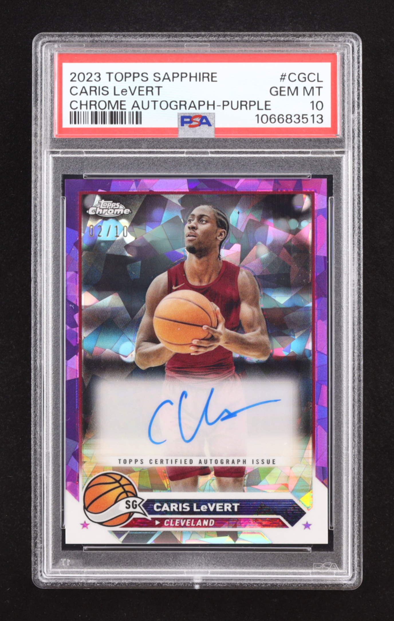 Caris Levert Sapphire Autographs Purple Refractors #CGCL #2/10 (PSA 10) authentic-signatures