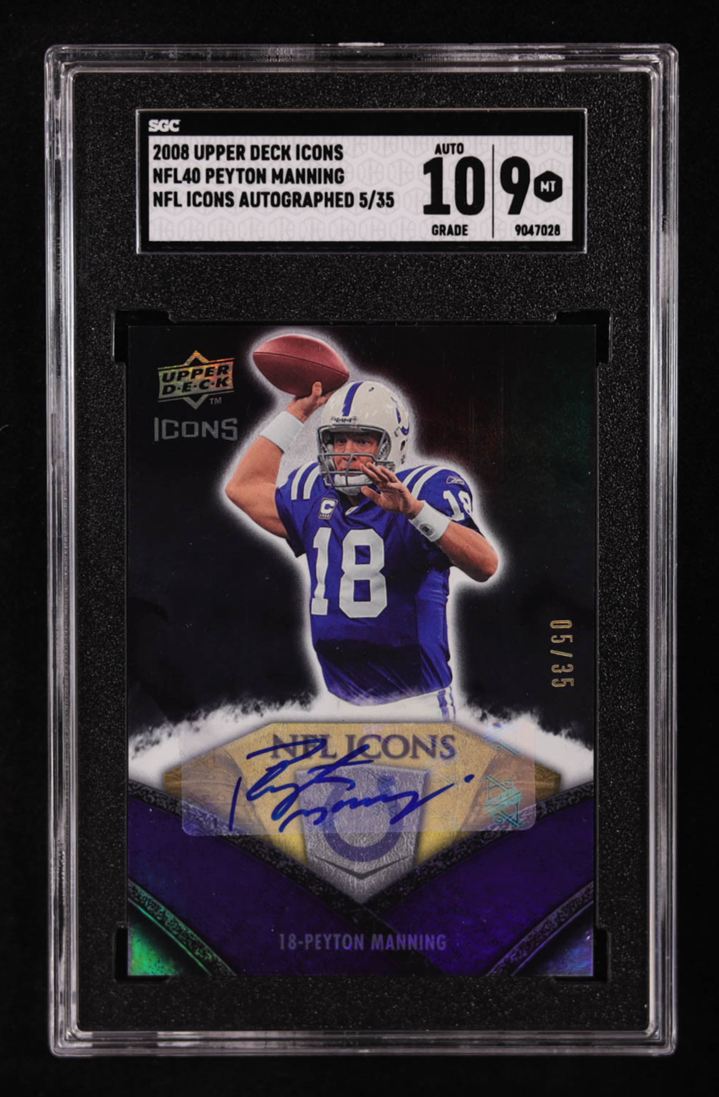 Peyton Manning 2008 Upper Deck Icons NFL Icons Autographs #NFL40 #05/35 (SGC 9 | Auto 10) authentic-signatures
