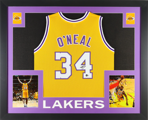Cadre Maillot authentique des Los Angeles lakers signe par Shaquille O'Neal certifie par Beckett