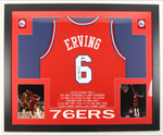 Cadre Maillot authentique des Philadelphia 76ers signe avec Stats Carriere de Julius Erwing certifie par JSA et PIA authentic-signatures