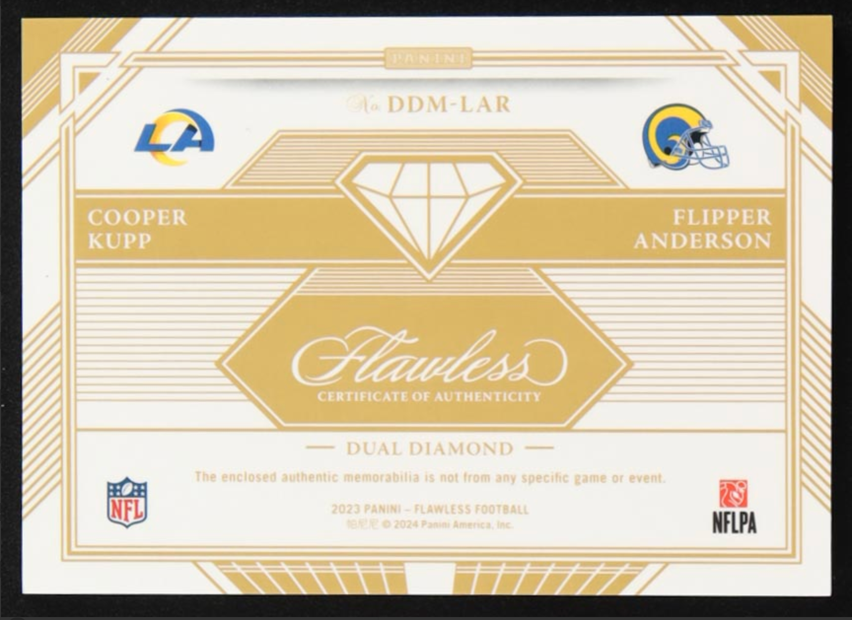 Cooper Kupp / Flipper Anderson 2023 Panini Flawless Dual Diamond Memorabilia Sapphire #14 #06/10 authentic-signatures
