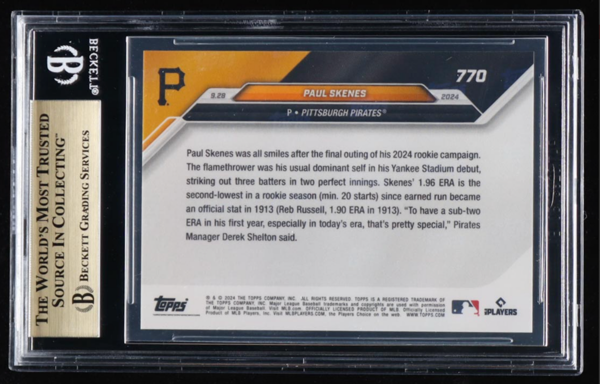 Paul Skenes 2024 Topps Now #770 RC (BGS 10) authentic-signatures