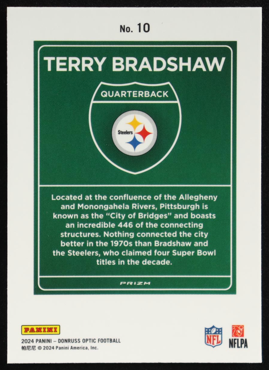 Terry Bradshaw 2024 Donruss Optic Downtown #10 authentic-signatures