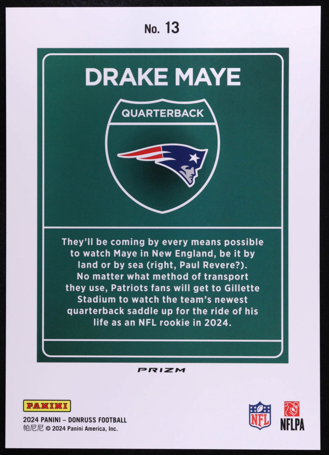 Drake Maye 2024 Donruss Downtown! Oversize #13 RC authentic-signatures