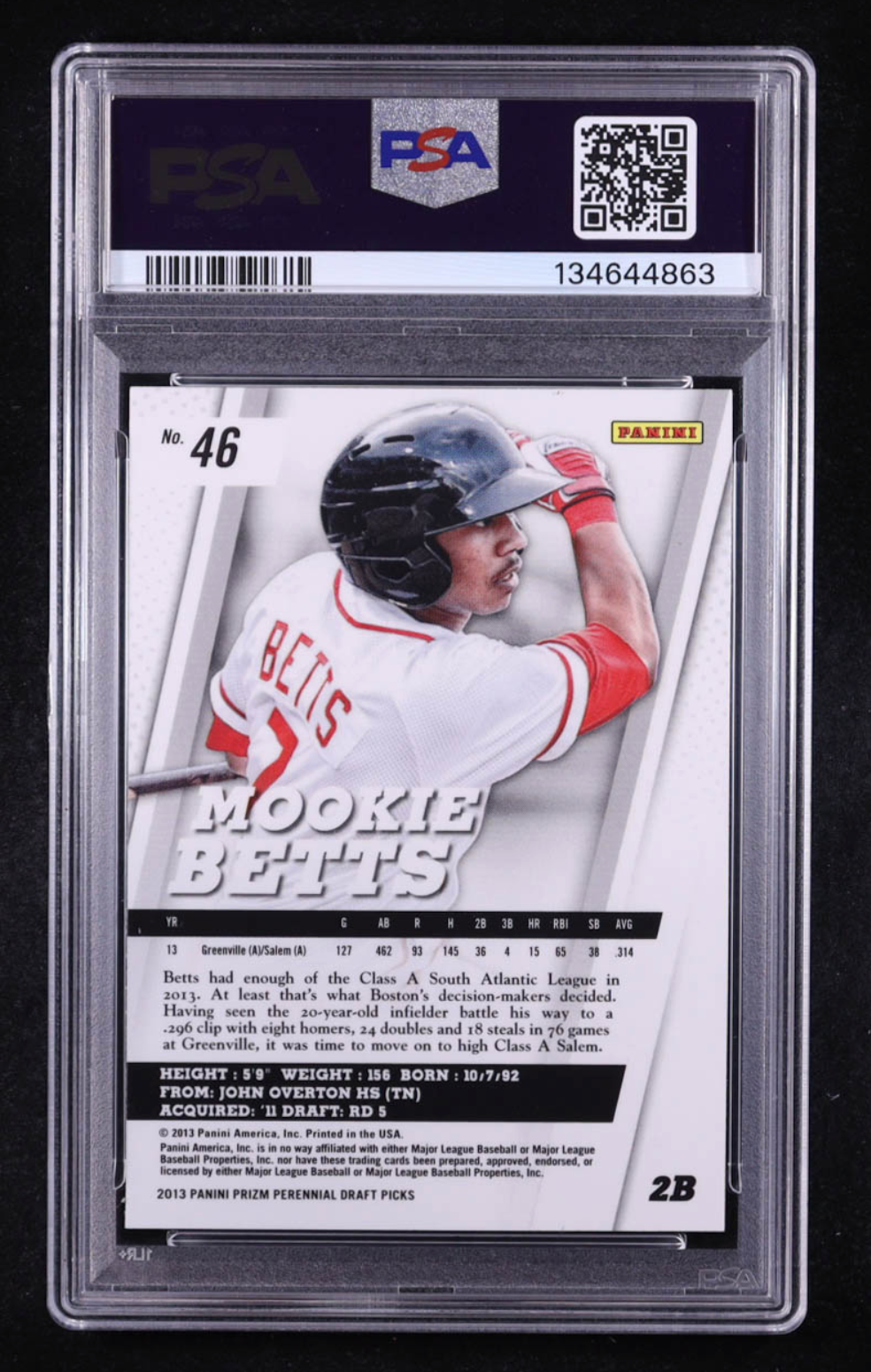 Mookie Betts Signed 2013 Panini Prizm Draft Picks #46 RC (PSA 9 | Autograph Graded PSA 10) authentic-signatures