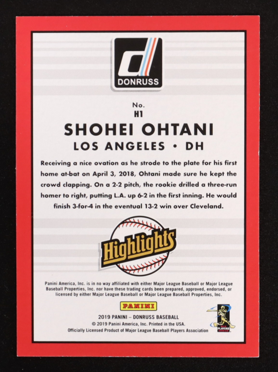 Shohei Ohtani 2019 Donruss Highlights Pink Firework #1 authentic-signatures