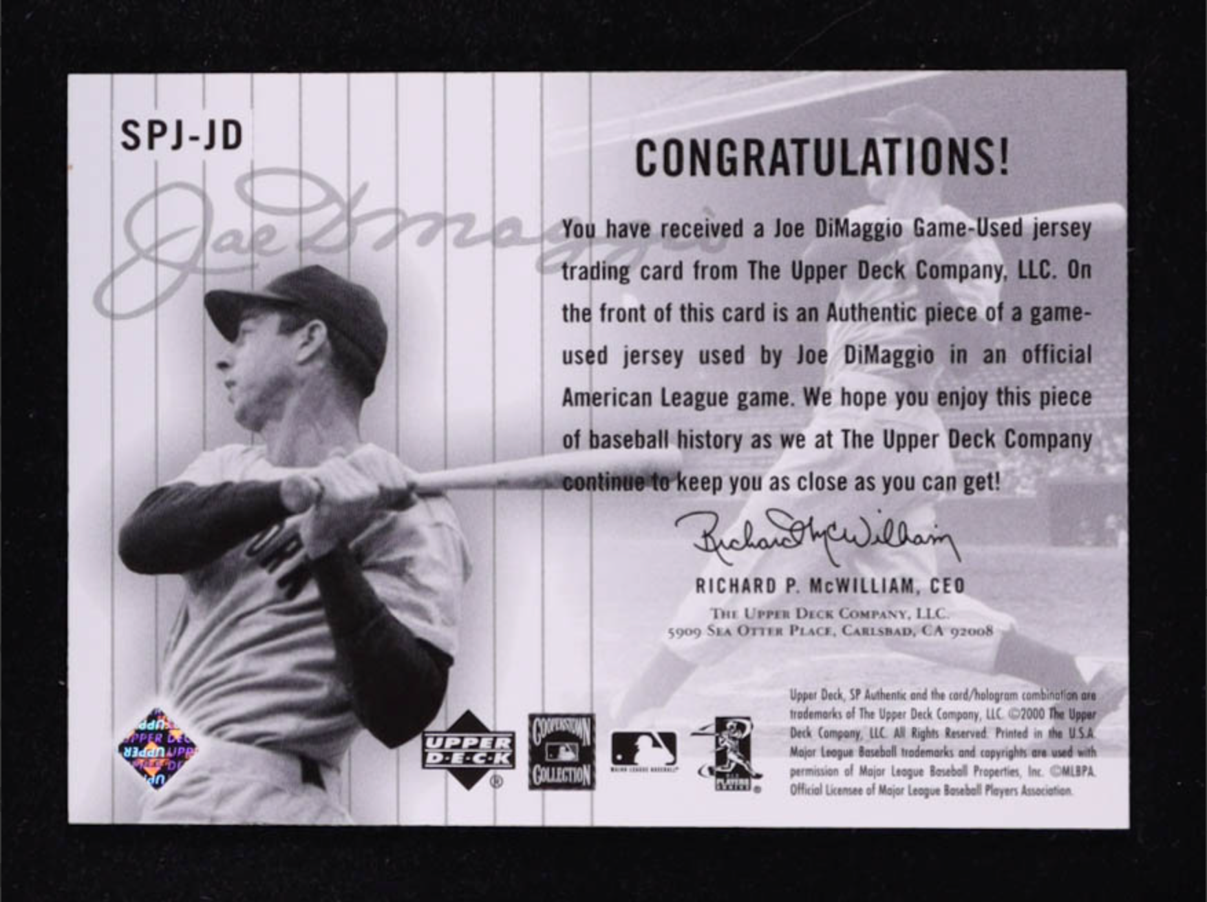 Joe DiMaggio 2000 SP Authentic Game Jersey #SPJJD authentic-signatures