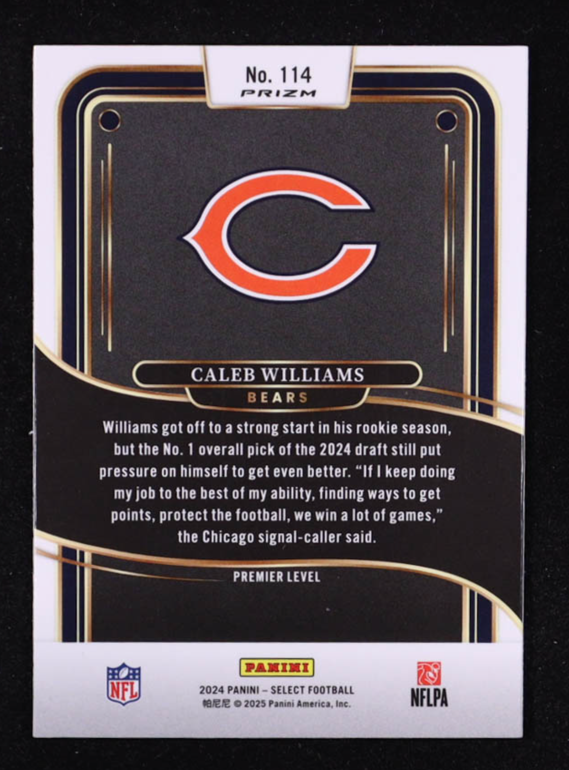 Caleb Williams 2024 Select Prizm Red and Yellow Shock #114 RC authentic-signatures