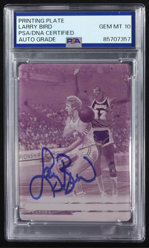 Larry Bird Signed 2022-23 Panini PhotoGenic Magenta Printing Plate #83 #1/1 (PSA | Auto Grade 10)
