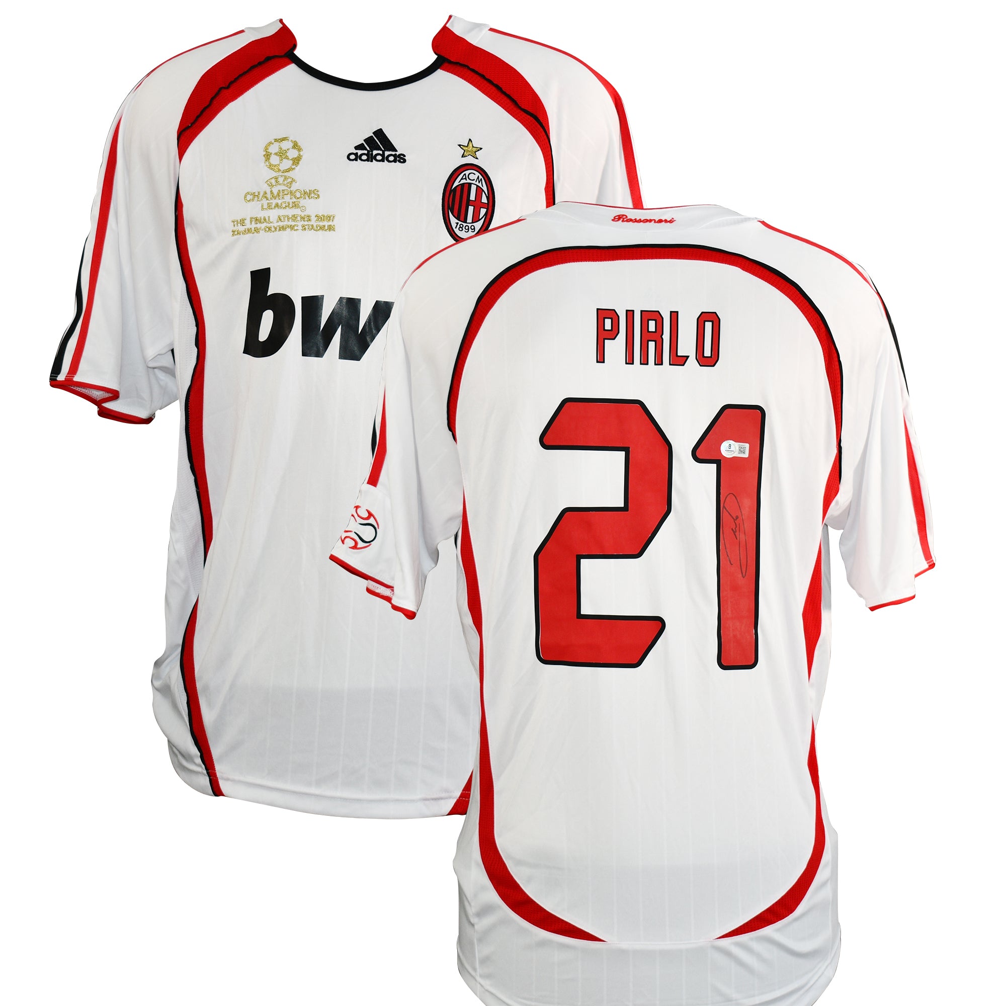 Andrea Pirlo Signed AC Milan Adidas Authentic 2007 UCL FInal Jersey