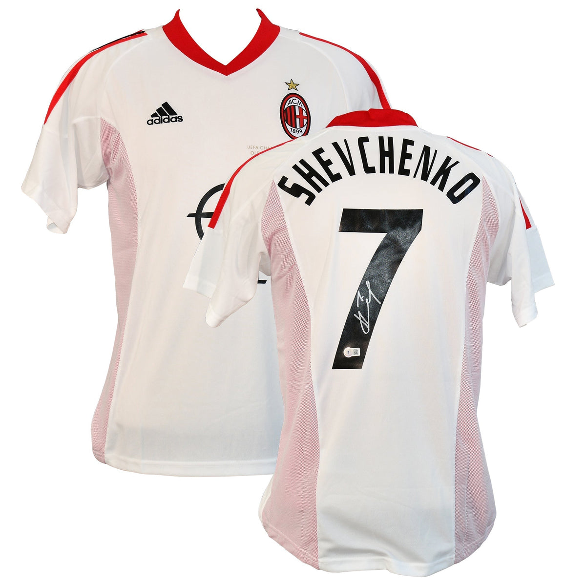 Andriy Shevchenko Signed Home Champions League Final 2003 AC Milan Jersey, Certified by Beckett authentic-signatures Footb...