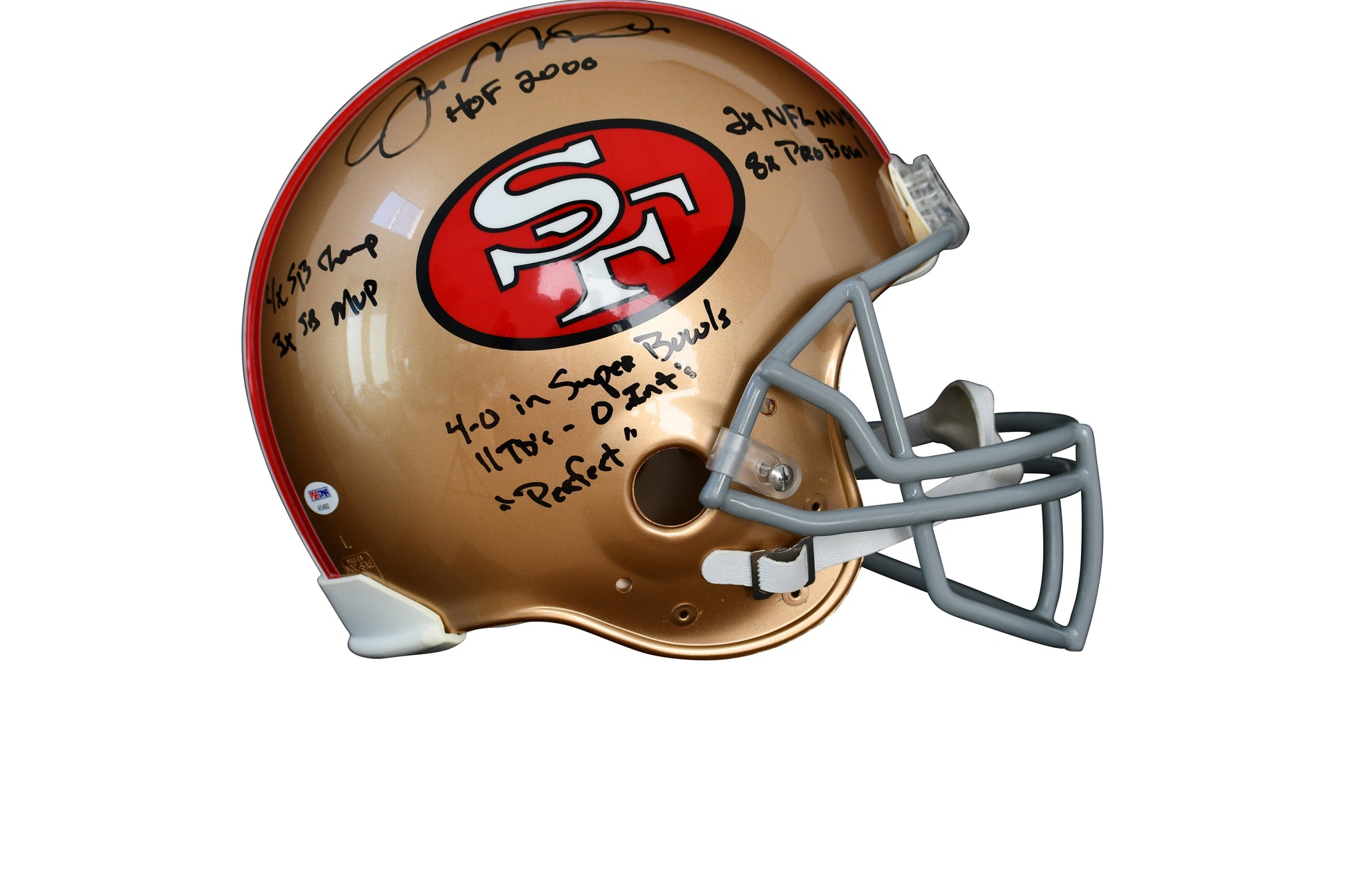 Joe Montana Signed 49ers Full-Size Authentic On-Field Helmet With Multiple StatInscriptions Certified by PSA authentic-signatures