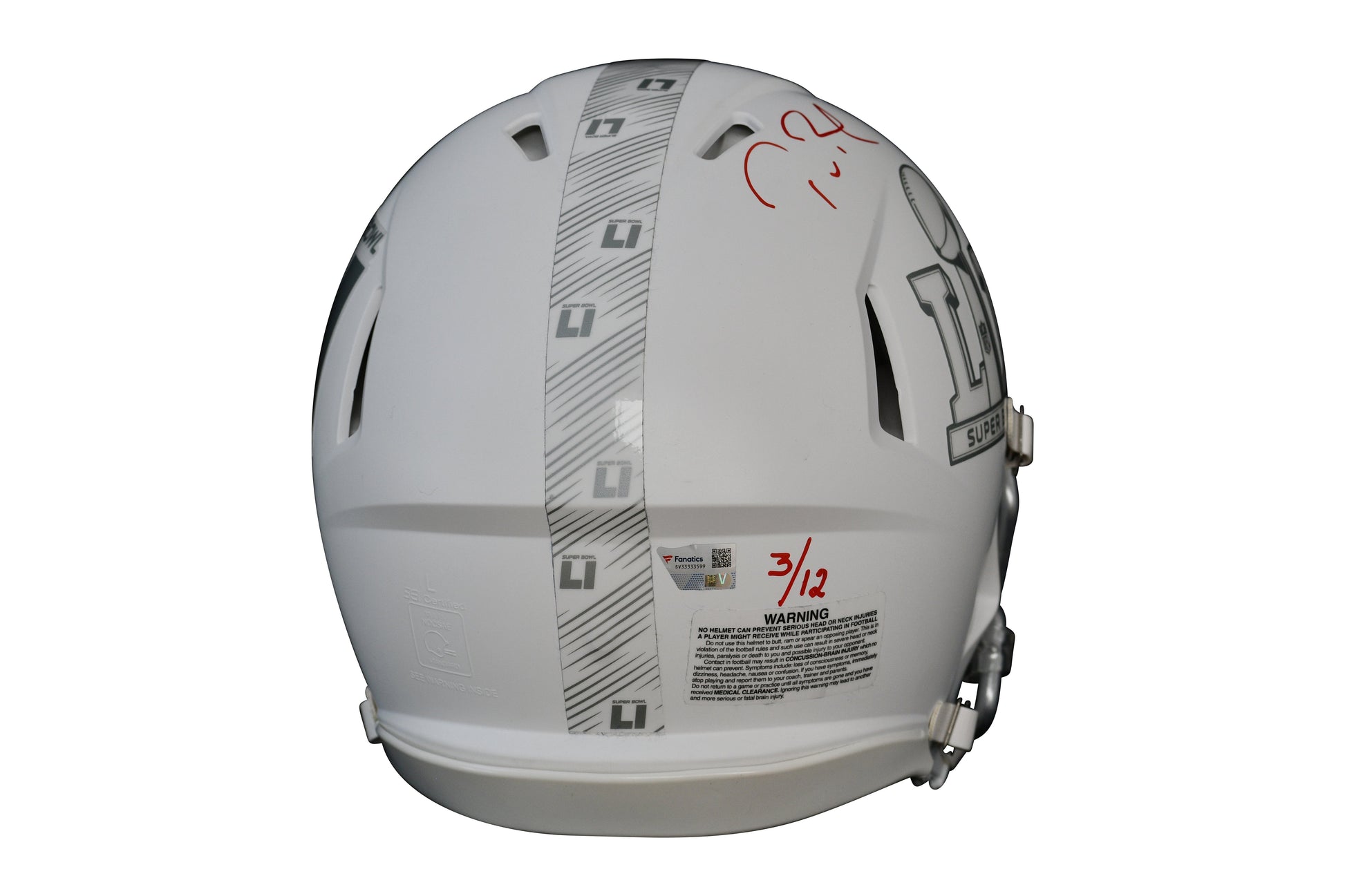 Tom Brady Signed LE Super Bowl LI Logo Full-Size Authentic On-Field Speed Helmet Inscribed "Greatest Comeback Ever" #3/12. Certified by FANATICS & GOAT authentic-signatures