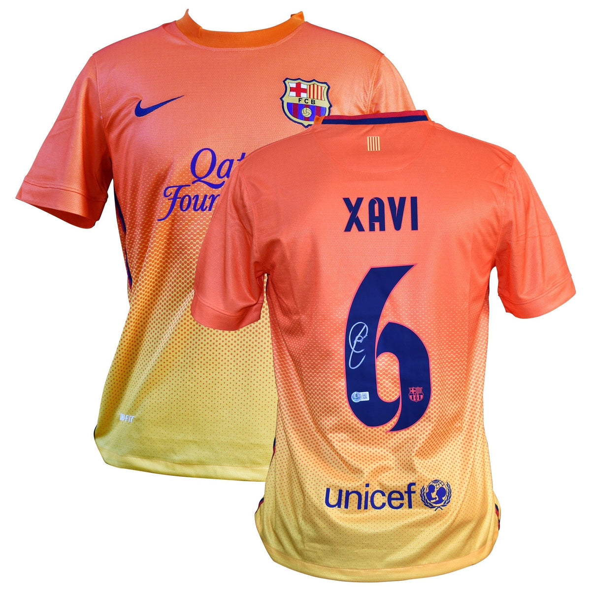 Xavi Hernandez Signed Away 2013-14 FC Barcelona Jersey, Certified by Beckett authentic-signatures Football Authentic Signa...