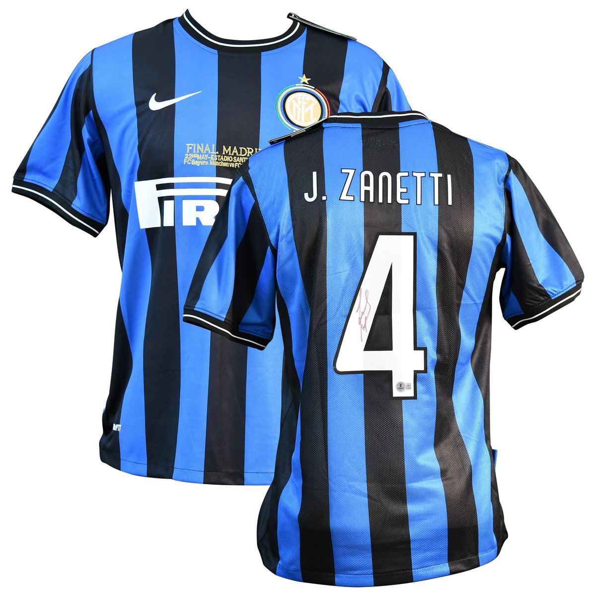 Javier Zanetti Signed Home Champions League Final 2010 Inter Milan Jersey, Certified by Beckett authentic-signatures Footb...