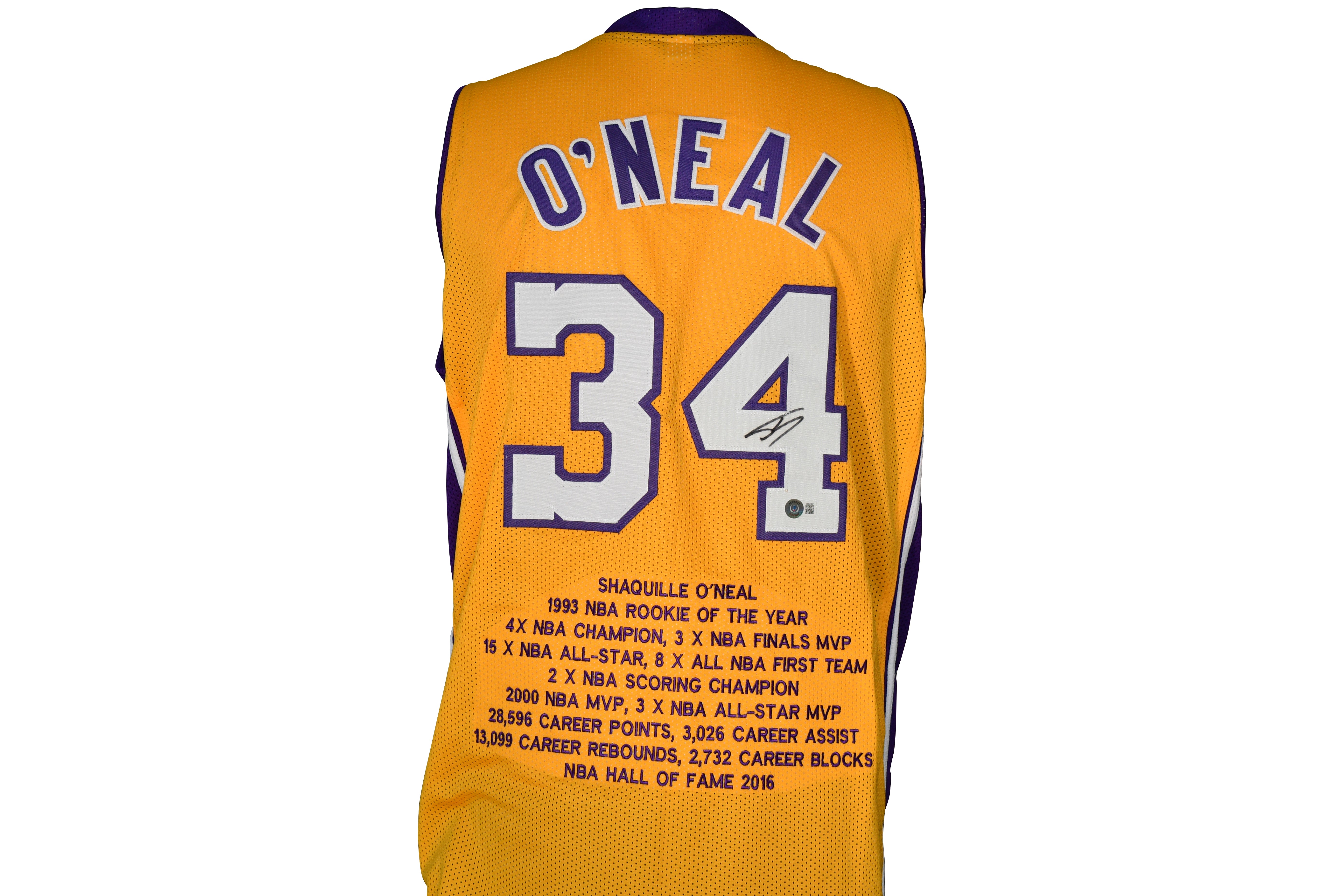 Shaquille O'Neal Signed Career Highlight Stat Jersey - Lakers