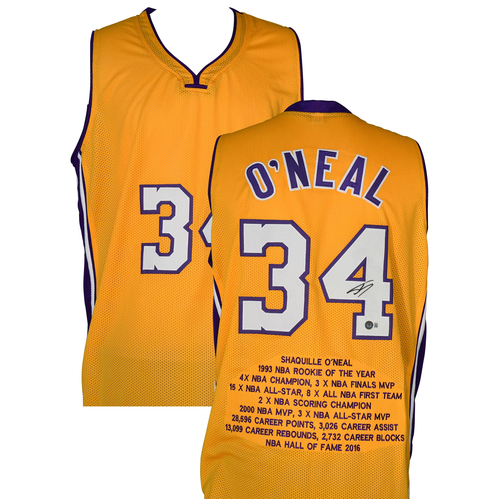 Shaquille O'Neal Signed Career Highlight Stat Jersey - Lakers