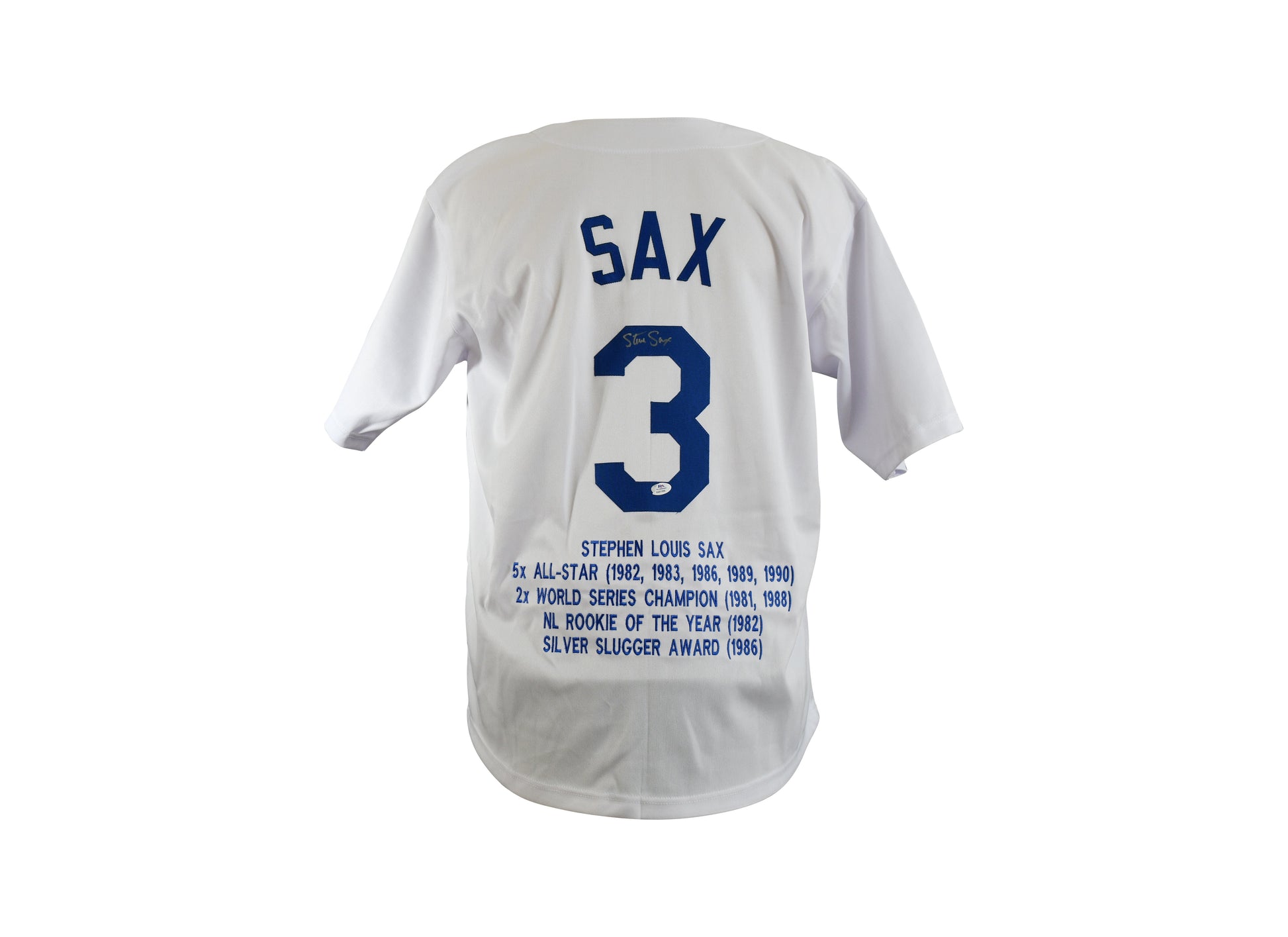 Steve Sax Signed Los Angeles Dodgers Career Highlight Stat Jersey Certified by PSA authentic-signatures