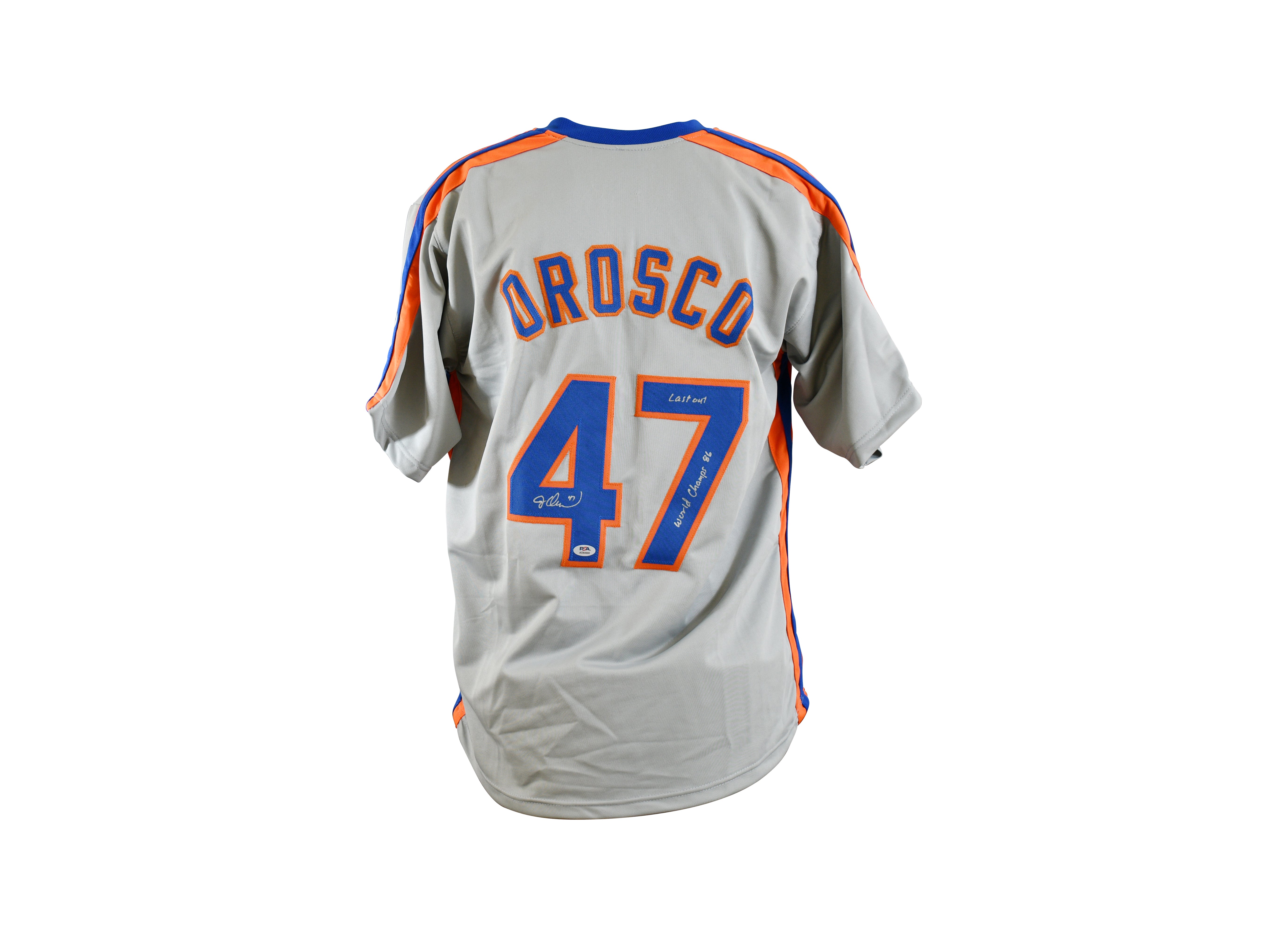 Jesse Orosco Signed New York Mets  Jersey Inscribed "Last Out" & "World Champs 86"