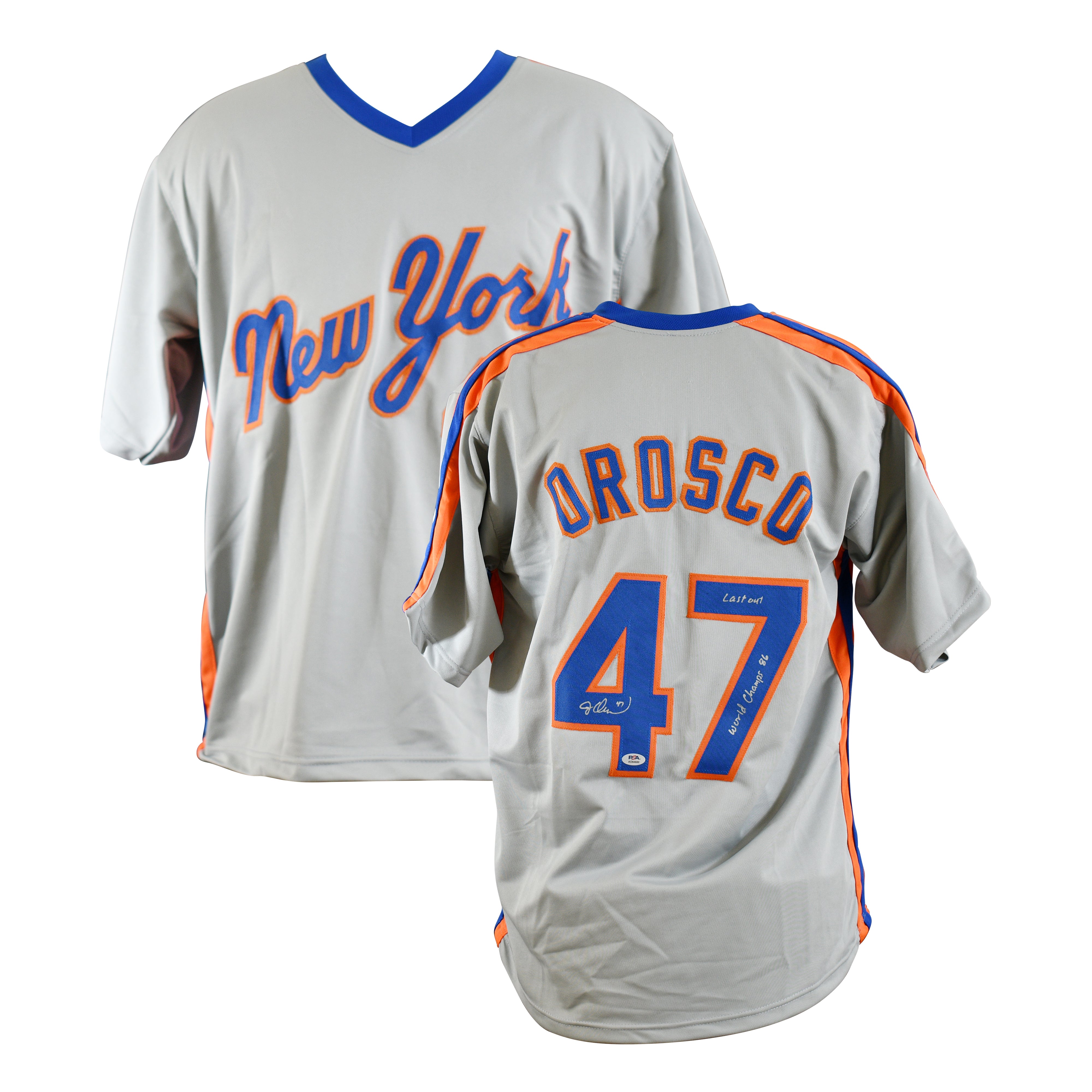 Jesse Orosco Signed New York Mets  Jersey Inscribed "Last Out" & "World Champs 86"