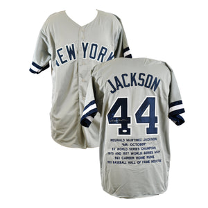 Reggie Jackson Signed New York Yankees Career Highlight Stat Jersey.Certified by JSA authentic-signatures