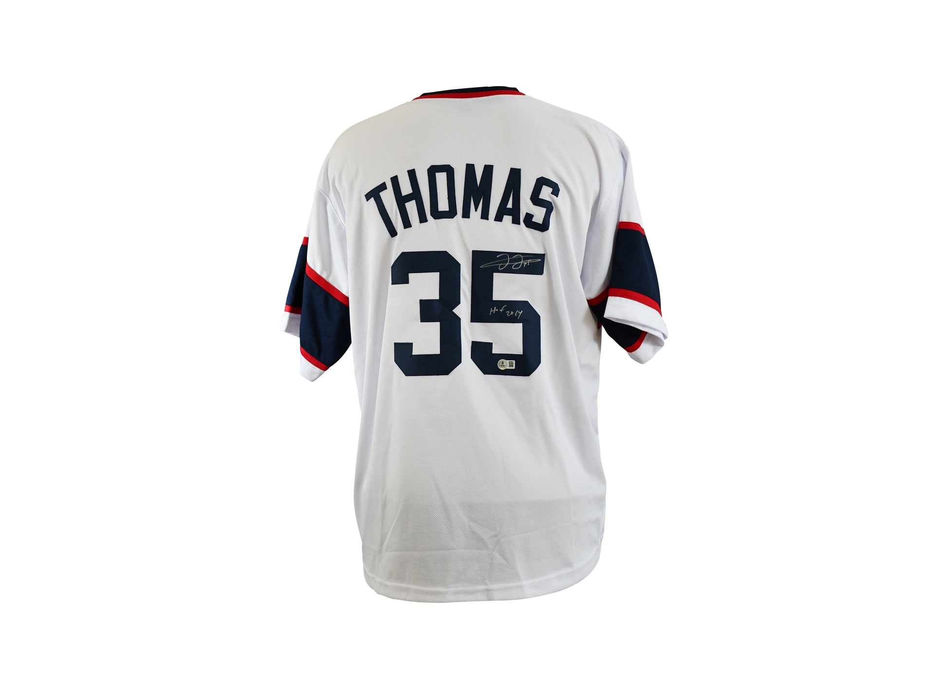Frank Thomas Signed Chicago White Sox Jersey Inscribed "HOF 2014".Certified by beckett authentic-signatures
