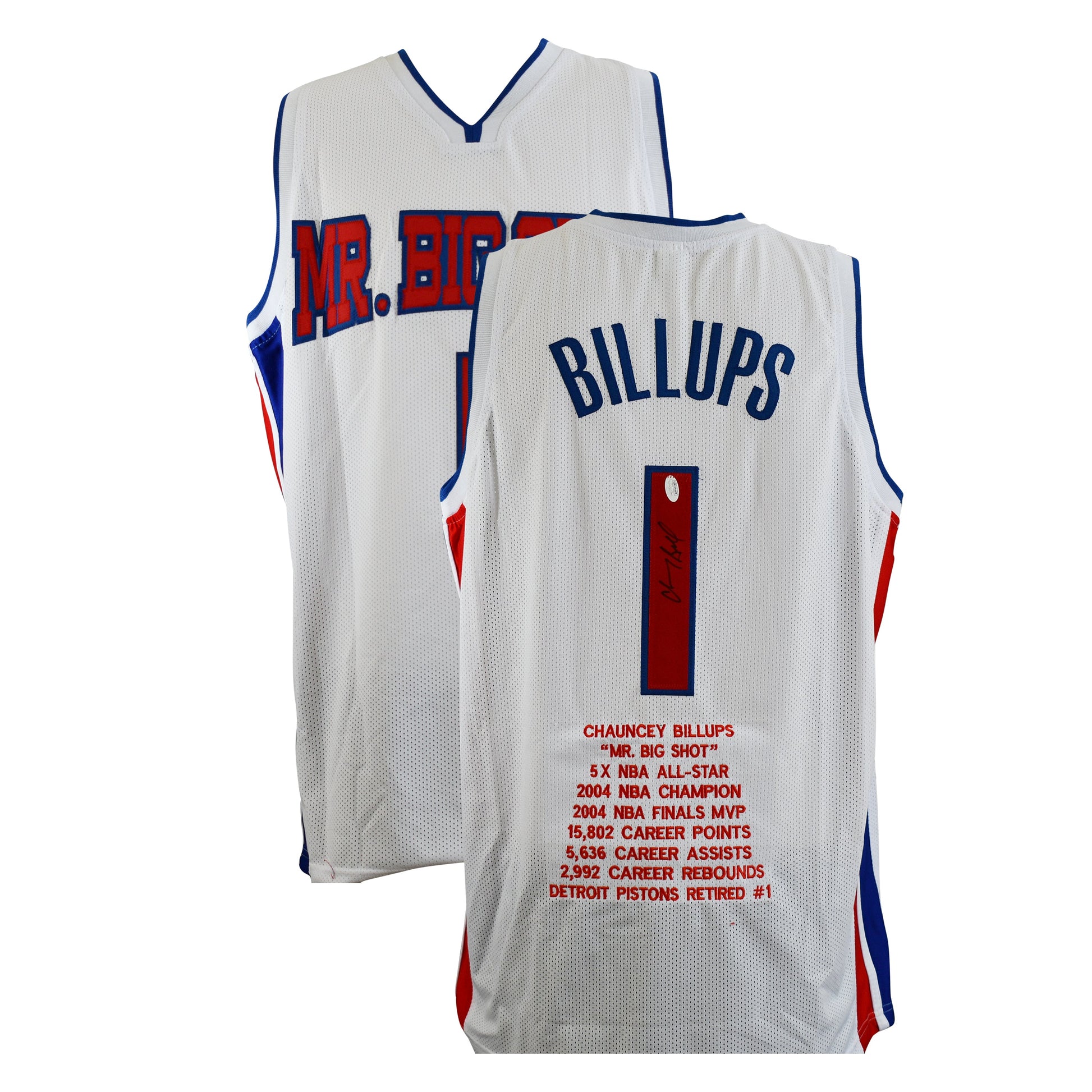 Chauncey Billups Signed Detroit Pistons Career Highlight Stat Jersey Certified by JSA authentic-signatures