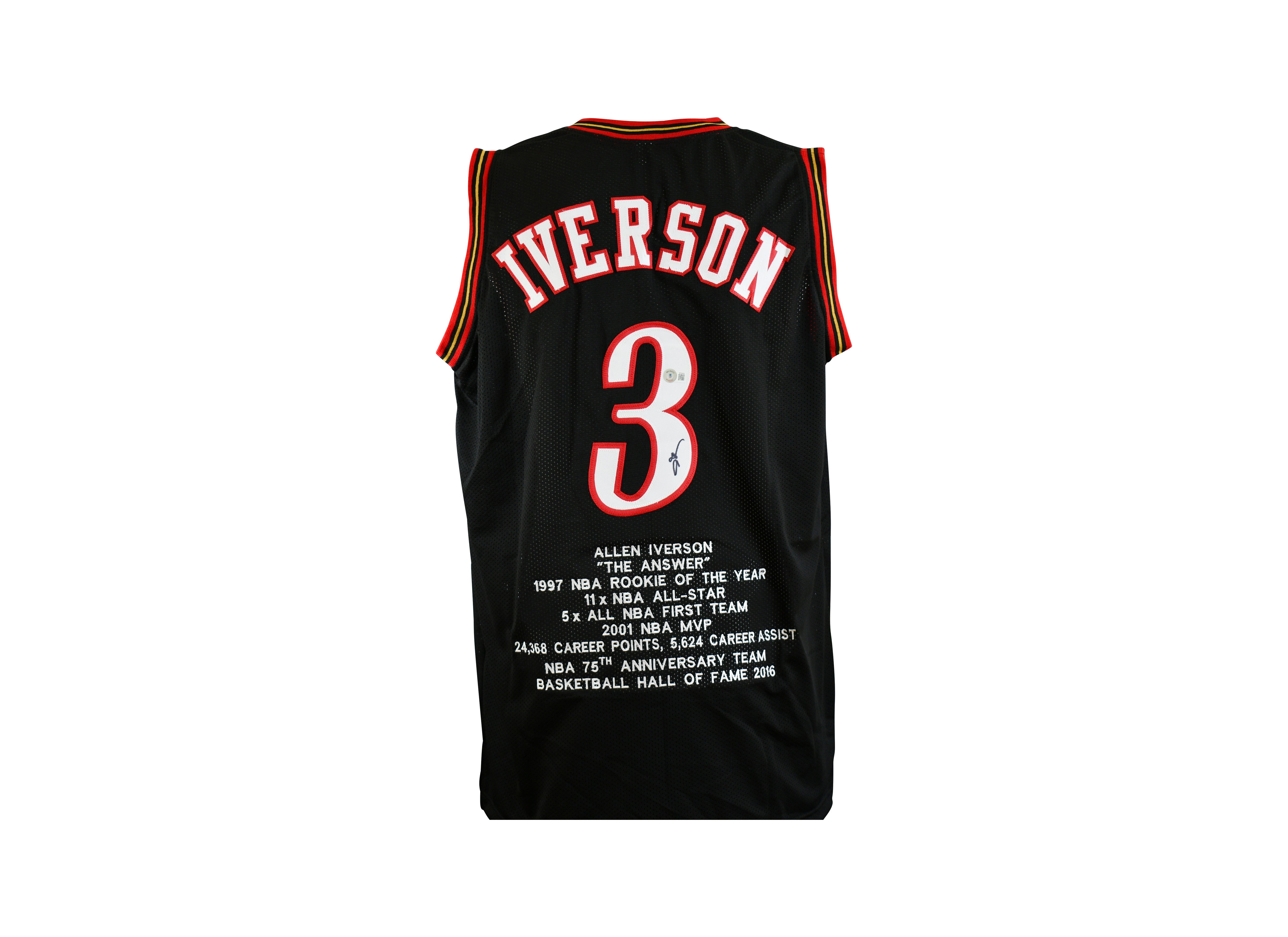 Allen Iverson Signed Philadelphia 76ers stat black Jersey "The Answer"
